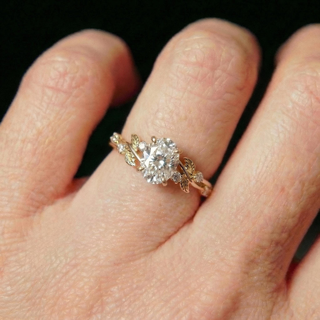 White Sapphire Ring for Women – September Birthstone Gift – 14K Gold Nature Inspired Jewelry