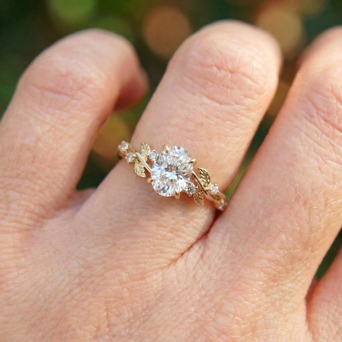 White Sapphire Ring for Women – September Birthstone Gift – 14K Gold Nature Inspired Jewelry