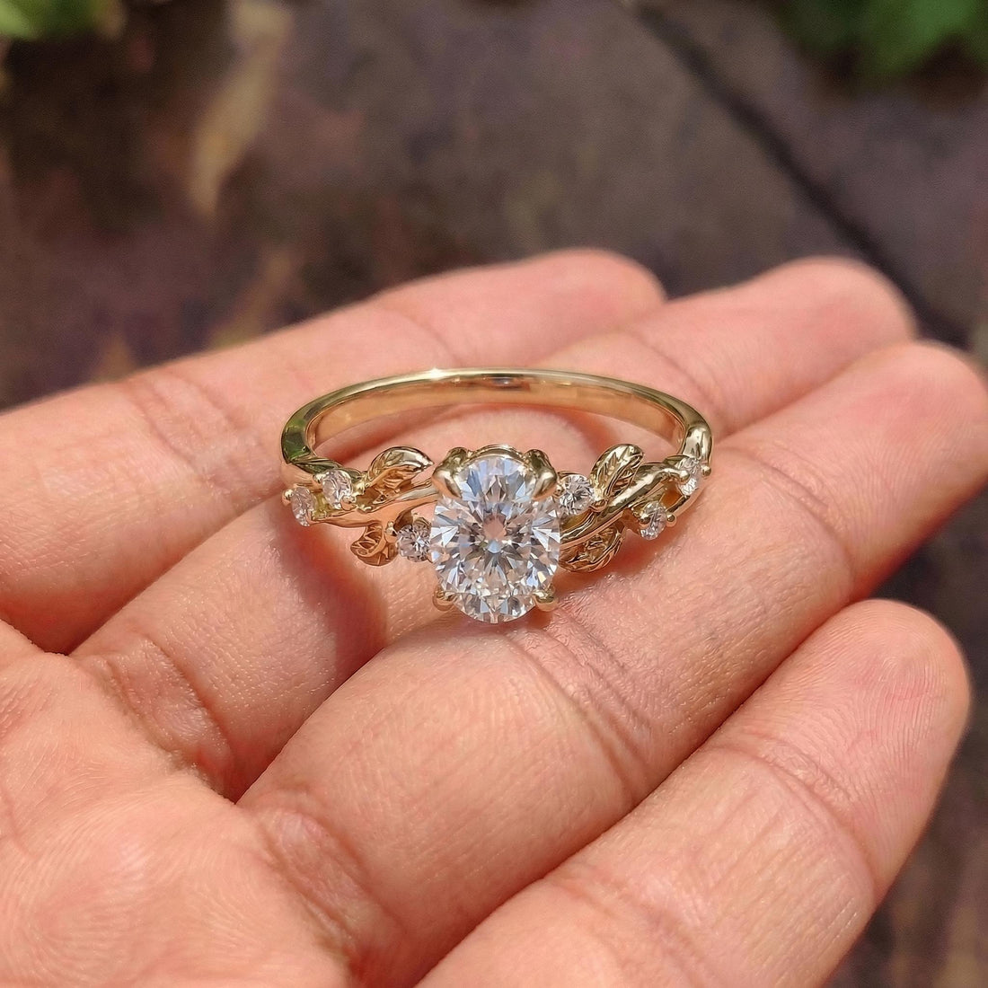 White Sapphire Ring for Women – September Birthstone Gift – 14K Gold Nature Inspired Jewelry