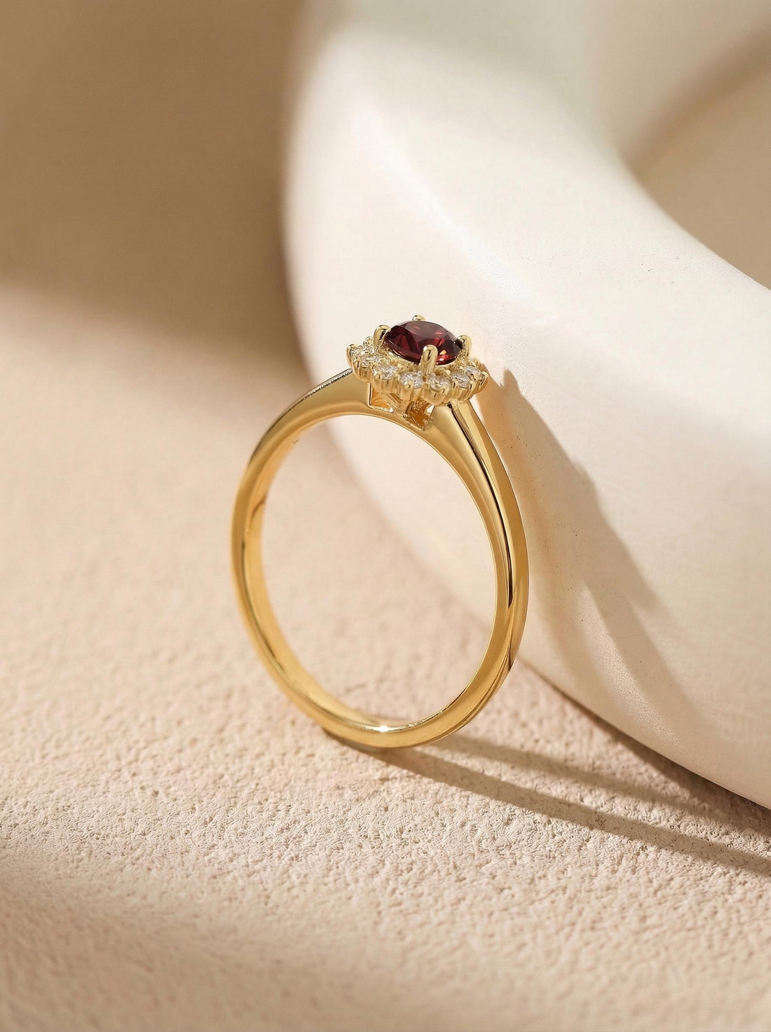 Oval Garnet Engagement Ring, Vintage Cluster Halo Gold Ring, Custom Gemstone Wedding Jewelry, January Birthstone