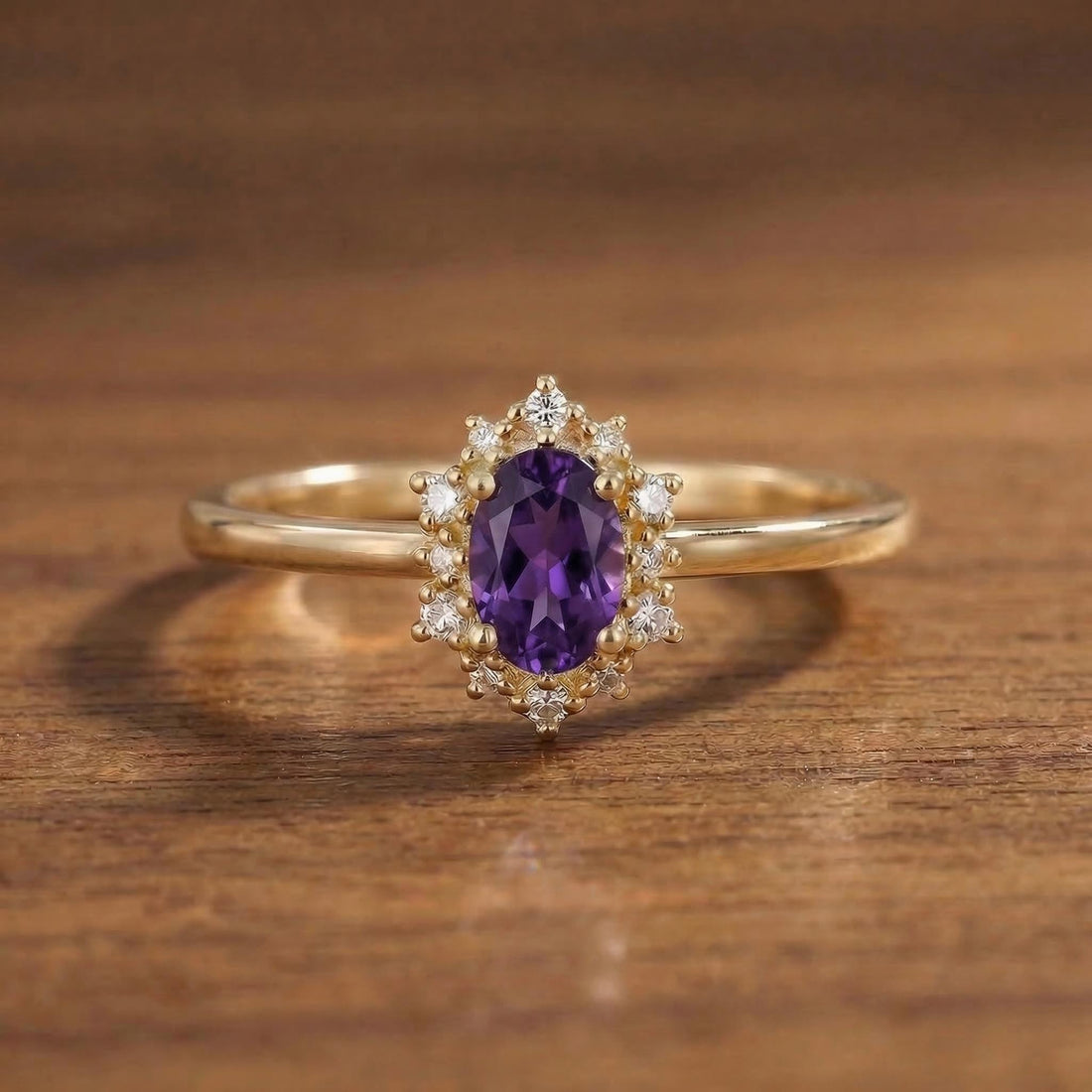 Amethyst Halo Engagement Ring, Vintage Oval Amethyst Wedding Ring, February Birthstone Gift, Promise Ring Gift for Women