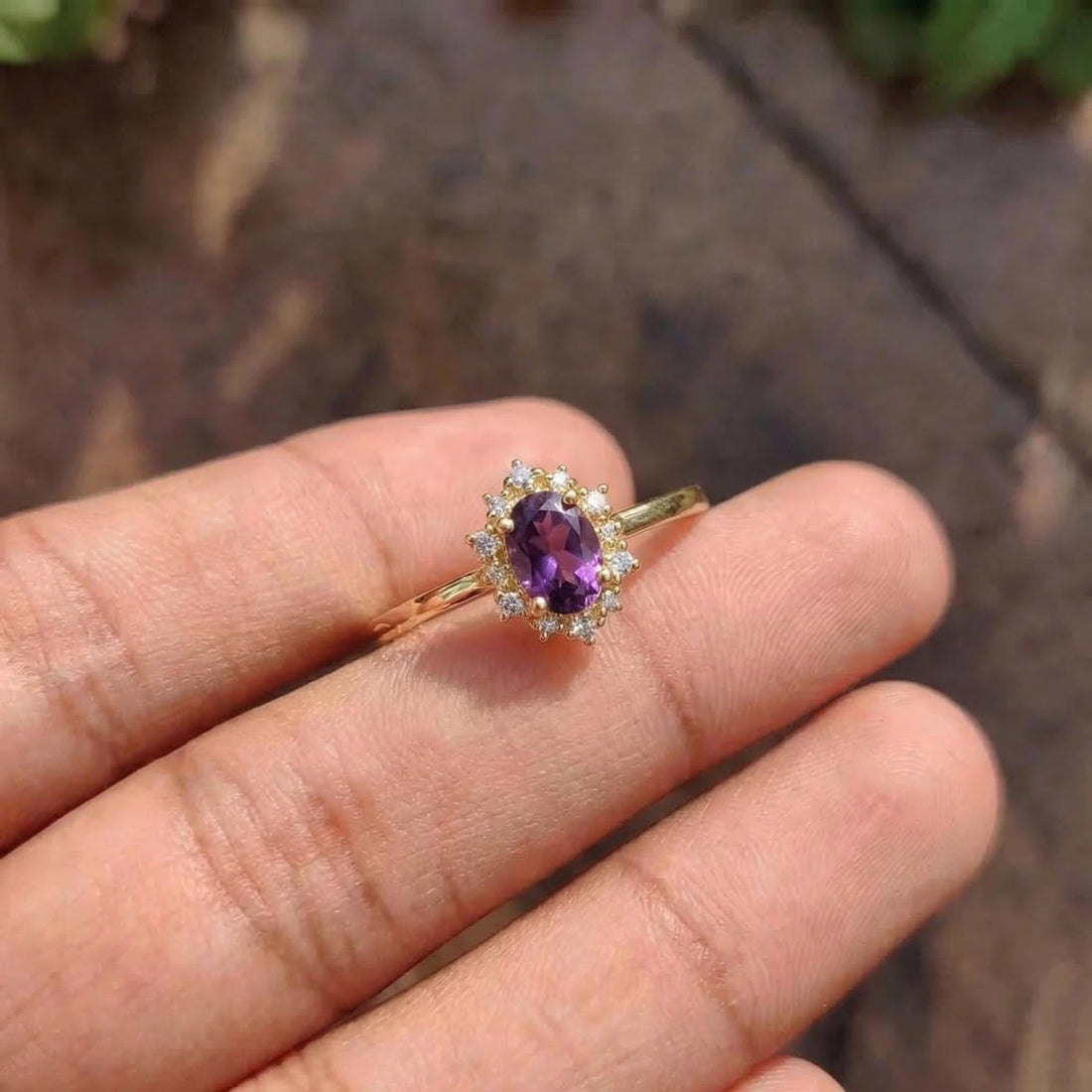 Amethyst Halo Engagement Ring, Vintage Oval Amethyst Wedding Ring, February Birthstone Gift, Promise Ring Gift for Women