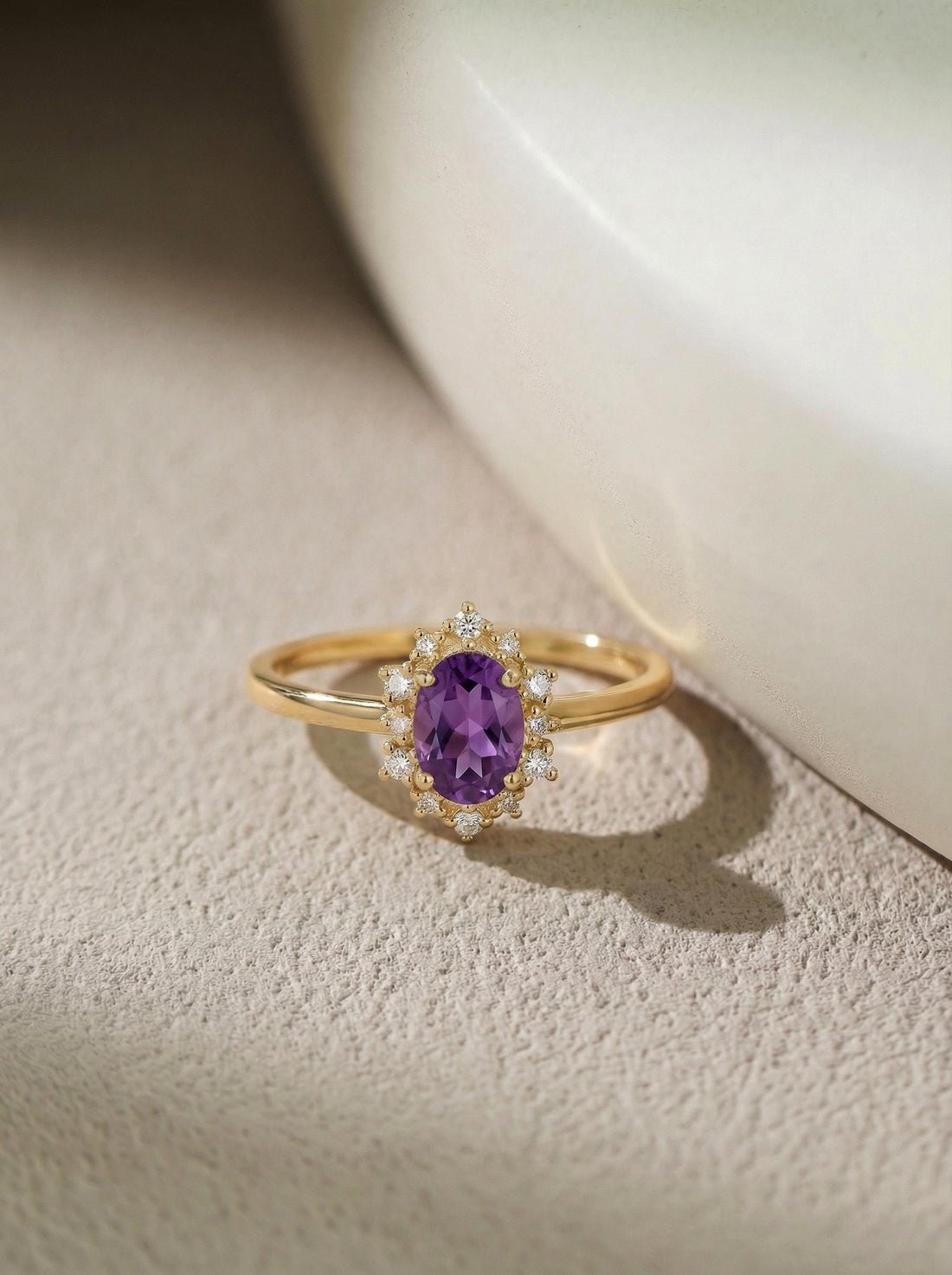 Amethyst Halo Engagement Ring, Vintage Oval Amethyst Wedding Ring, February Birthstone Gift, Promise Ring Gift for Women
