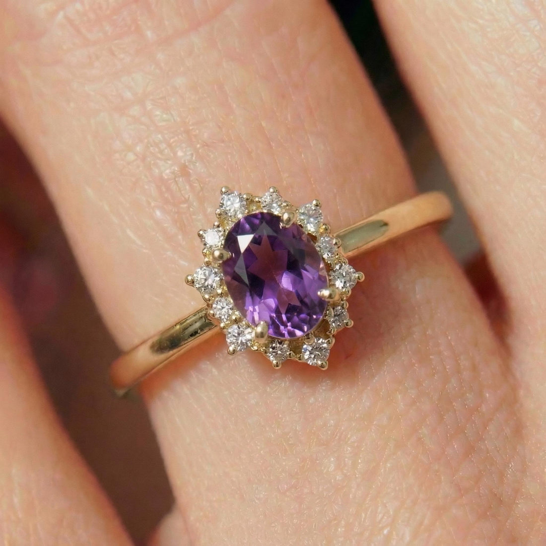 Amethyst Halo Engagement Ring, Vintage Oval Amethyst Wedding Ring, February Birthstone Gift, Promise Ring Gift for Women