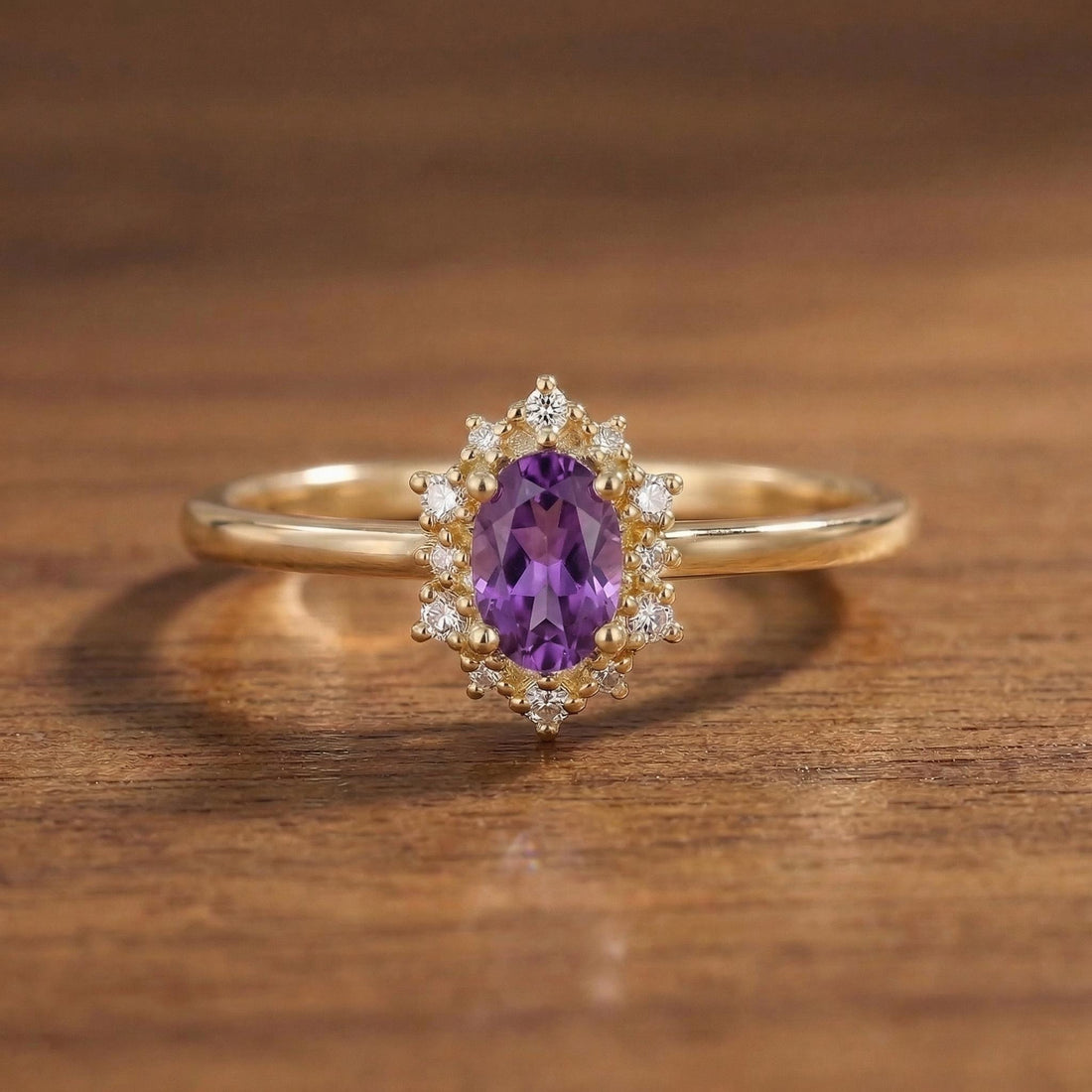 Amethyst Halo Engagement Ring, Vintage Oval Amethyst Wedding Ring, February Birthstone Gift, Promise Ring Gift for Women