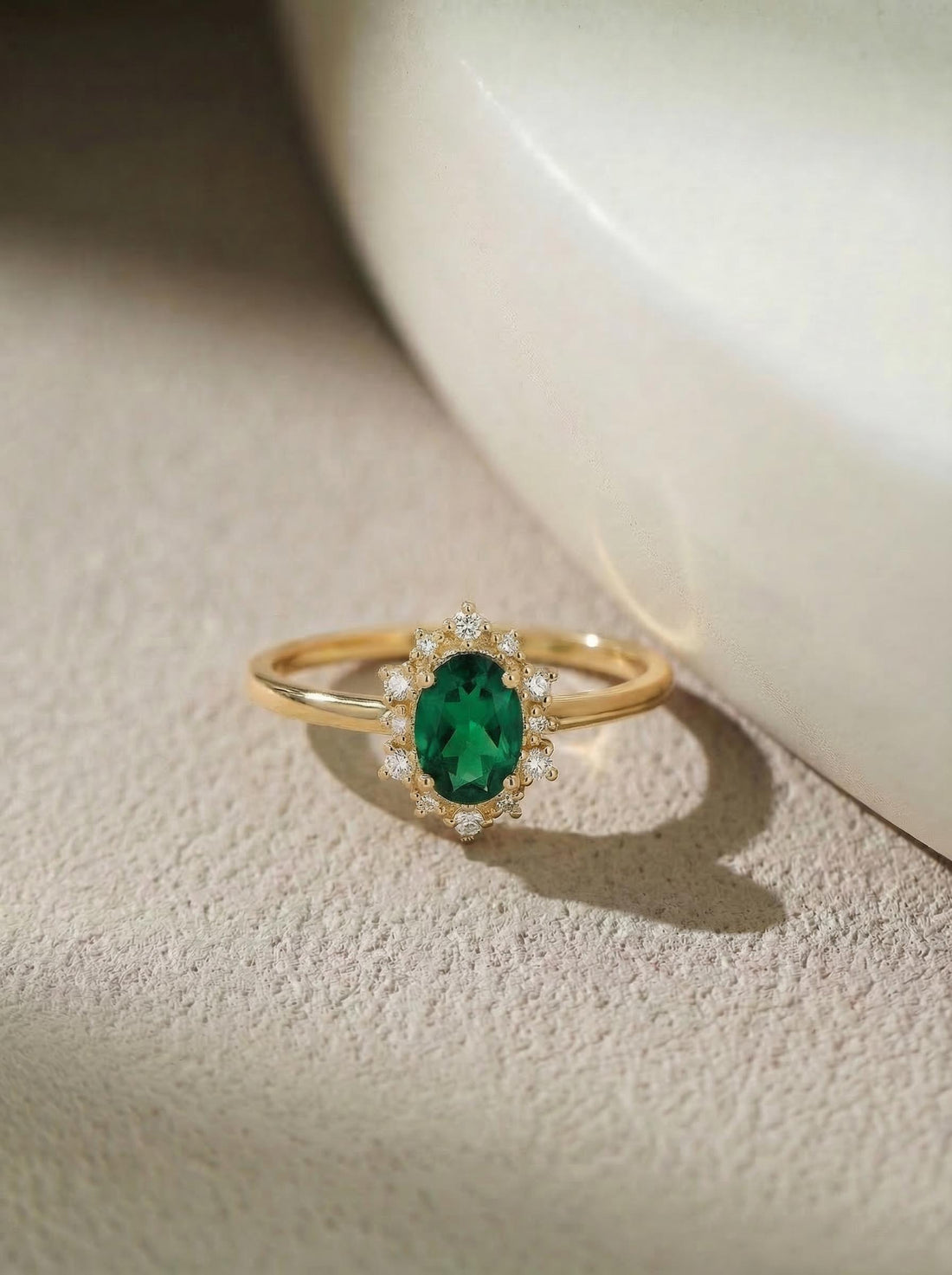 Oval Emerald Engagement Ring, Vintage Cluster Halo Promise Ring, Custom Gemstone Wedding Jewelry, May Birthstone