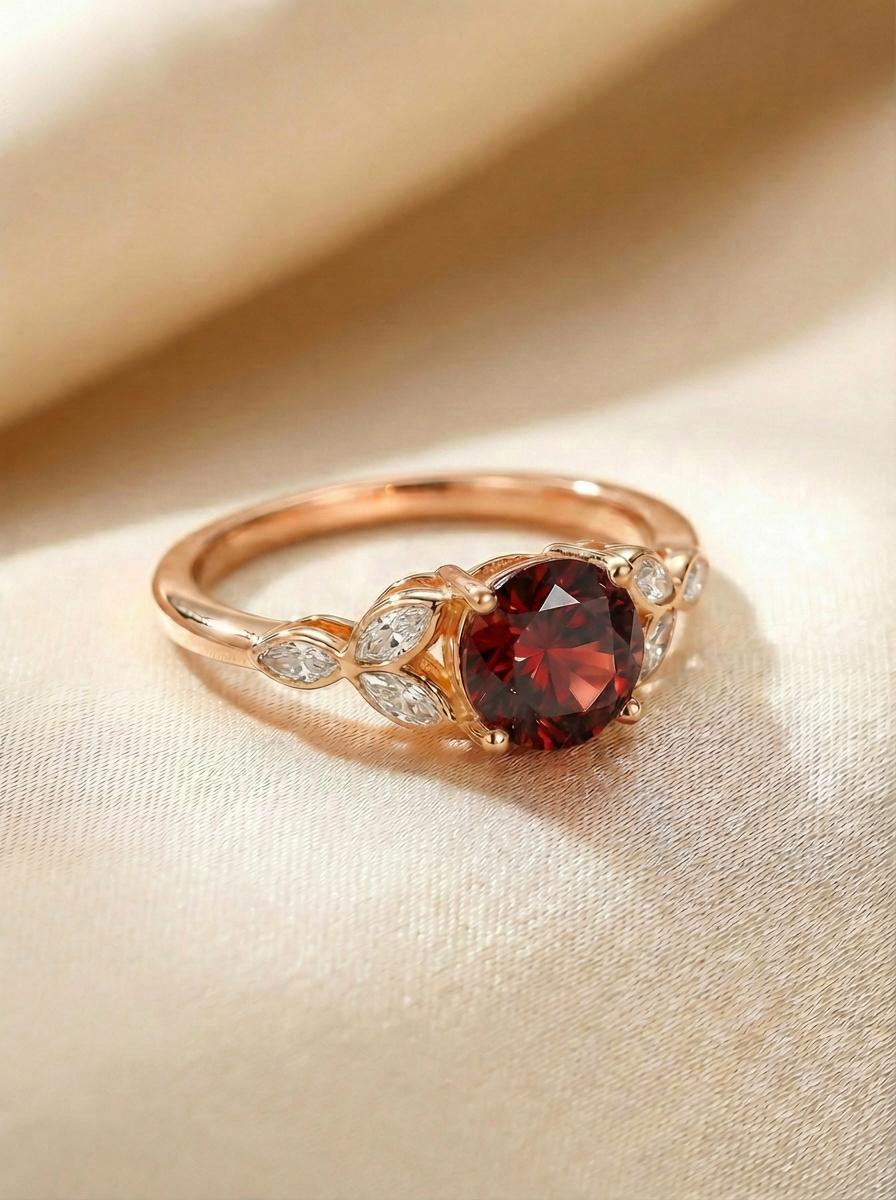 Art Deco Garnet Cluster Engagement Ring, January Birthstone Ring, Round Marquise Garnet Promise Ring, Anniversary Gift for Her