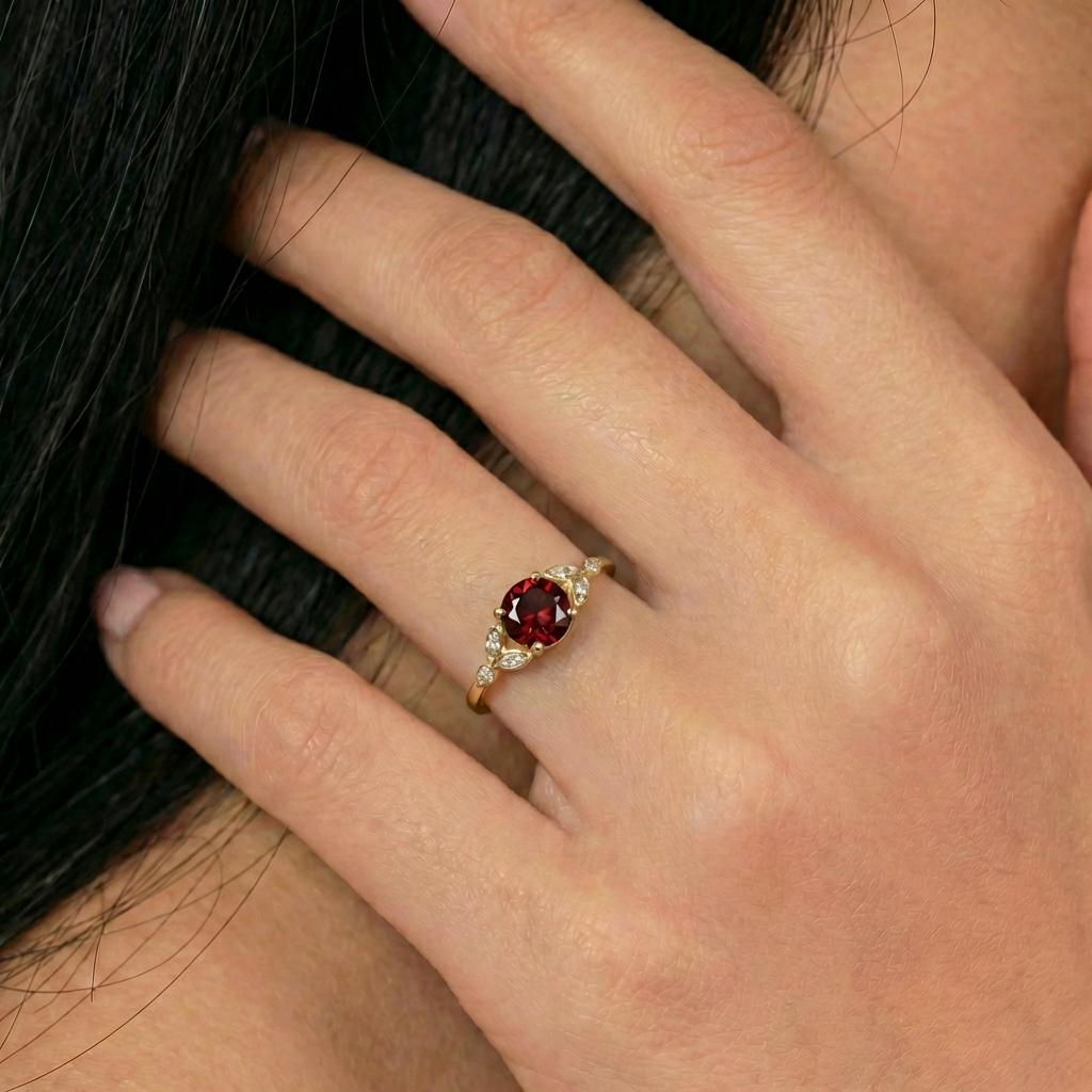 Art Deco Garnet Cluster Engagement Ring, January Birthstone Ring, Round Marquise Garnet Promise Ring, Anniversary Gift for Her