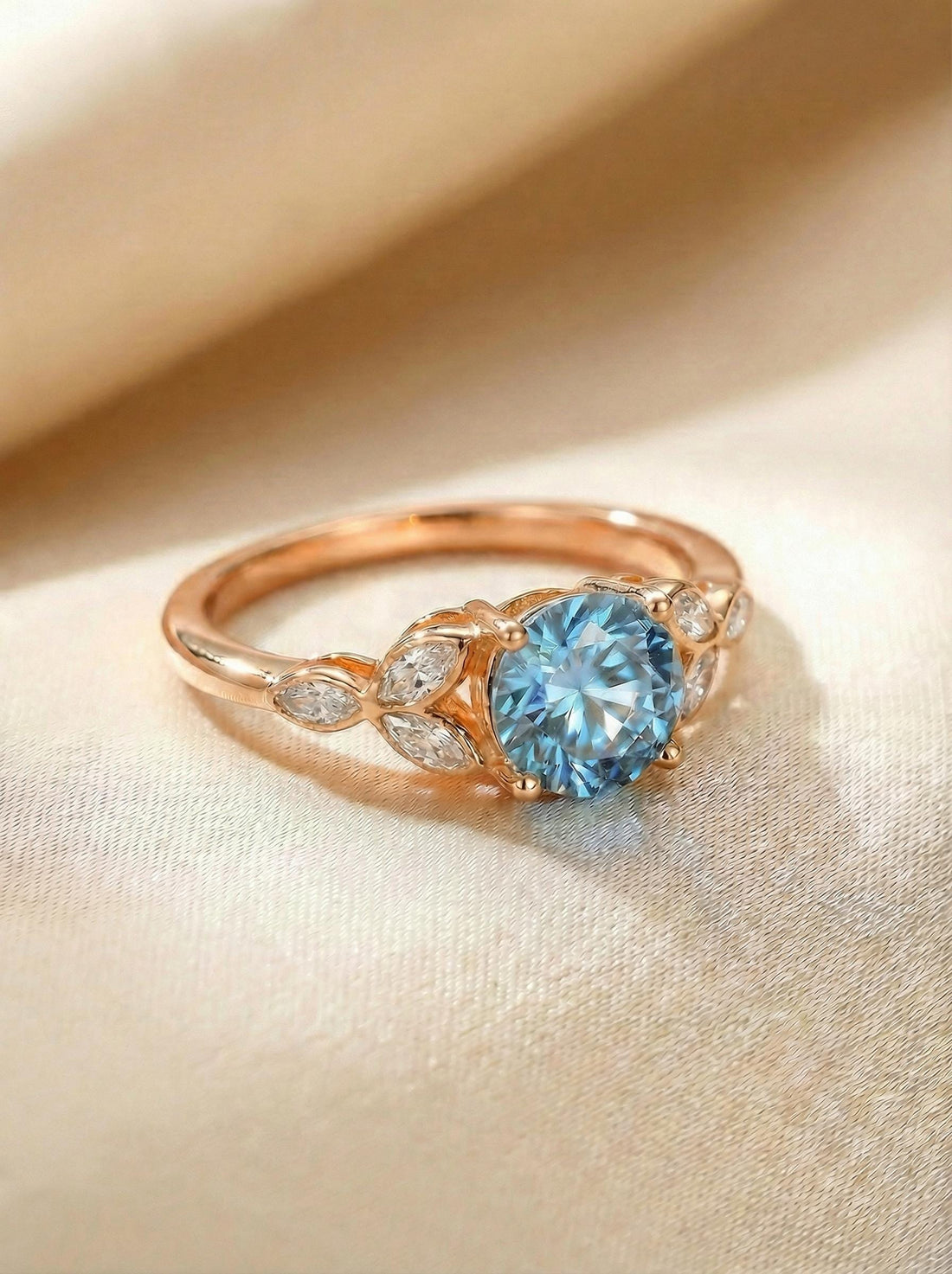Art Deco Aquamarine Cluster Engagement Ring, March Birthstone Ring, Round Marquise Aquamarine Anniversary Promise Ring