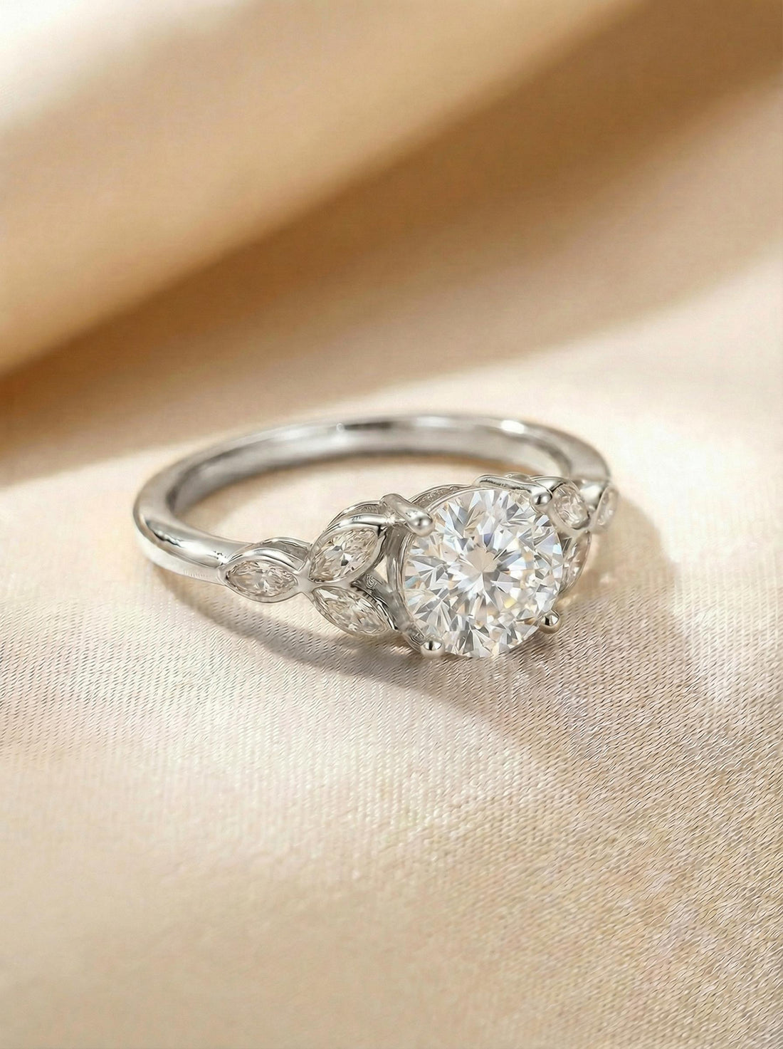 Art Deco Moissanite Cluster Engagement Ring, Round Marquise Moissanite Bridal Ring, Vintage Anniversary Promise Ring for Her