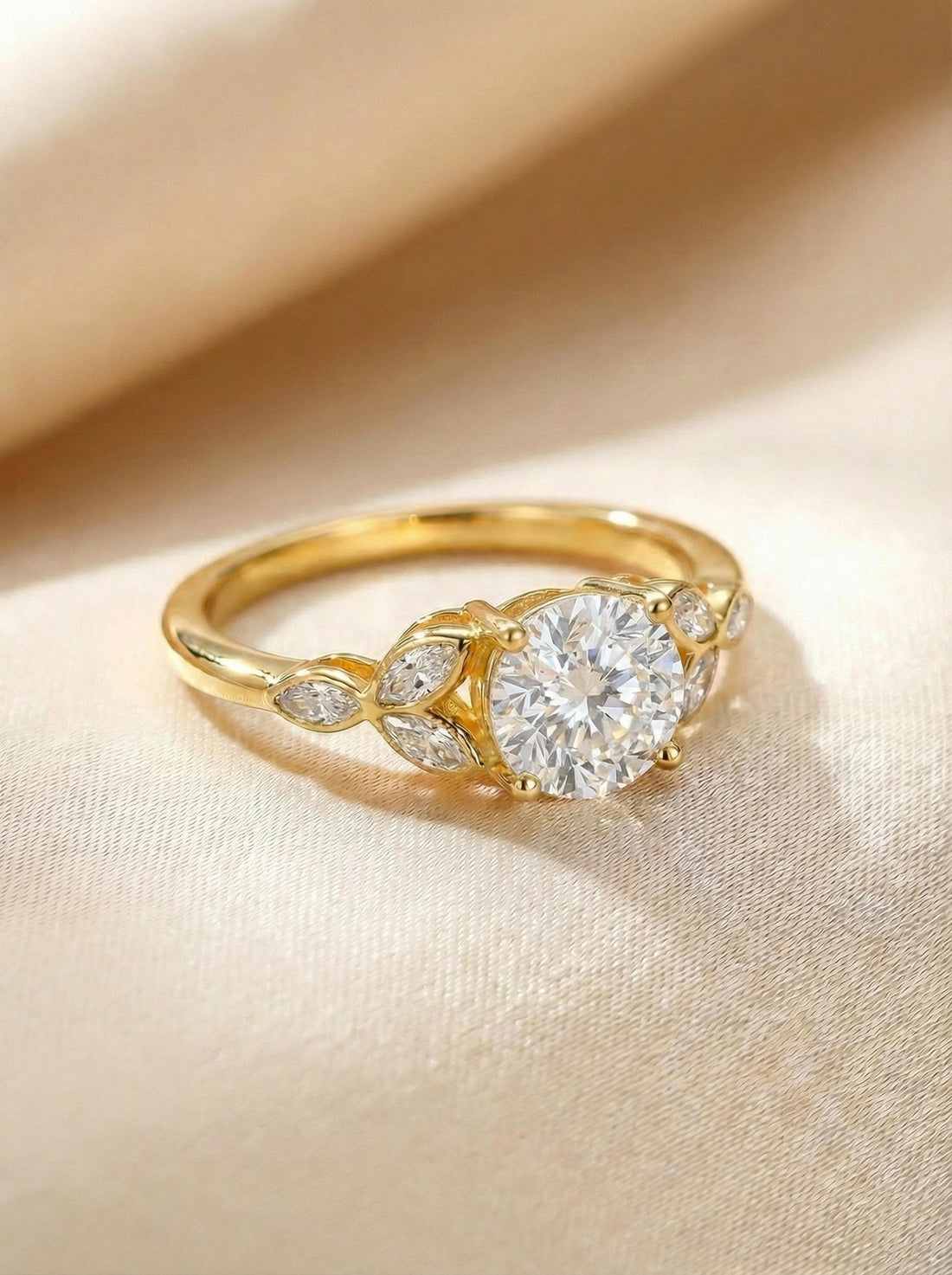 Art Deco Moissanite Cluster Engagement Ring, Round Marquise Moissanite Bridal Ring, Vintage Anniversary Promise Ring for Her