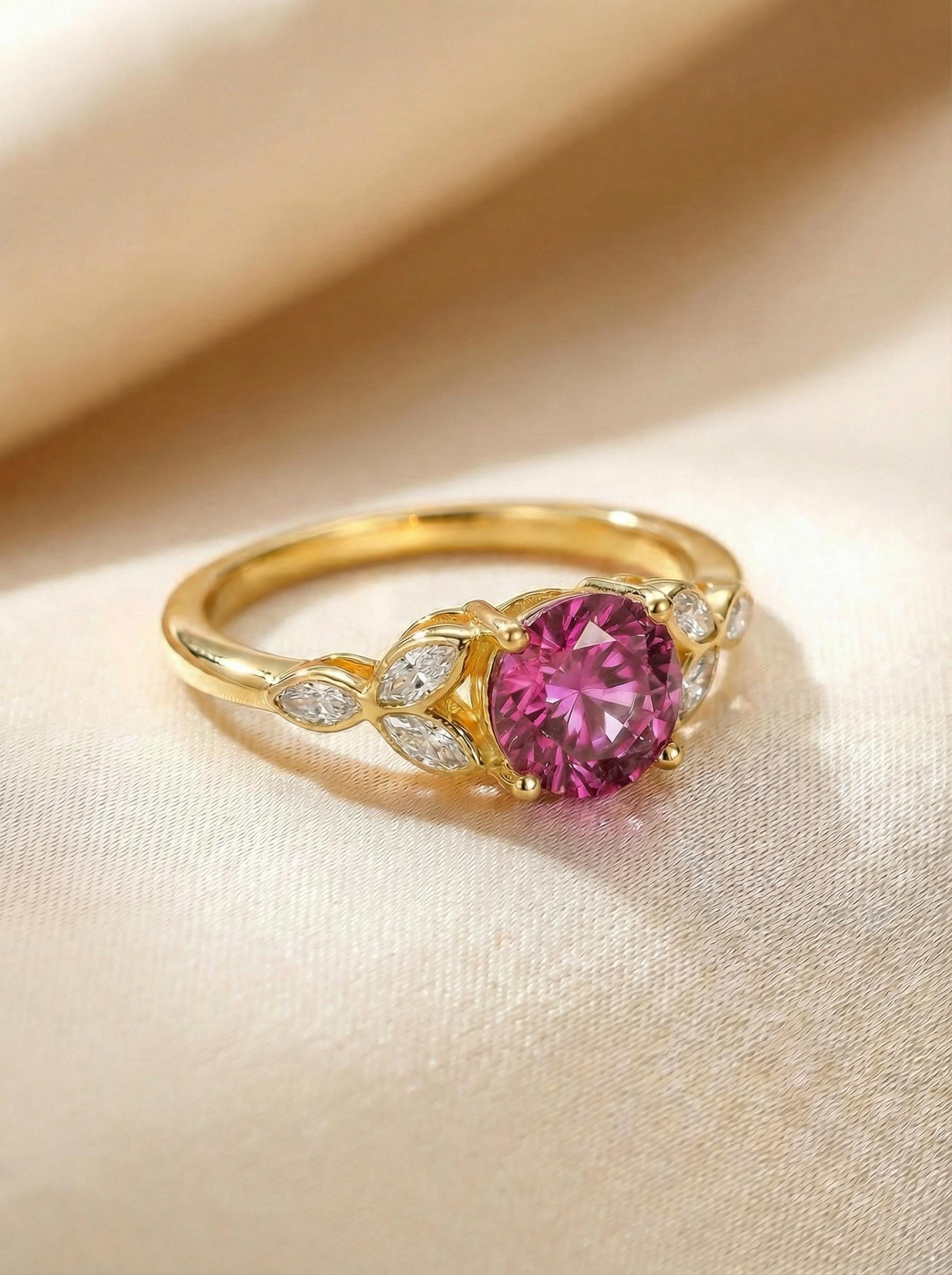Art Deco Pink Tourmaline Engagement Ring, October Birthstone Cluster Ring, Vintage Bridal Promise Ring, Gift for Her