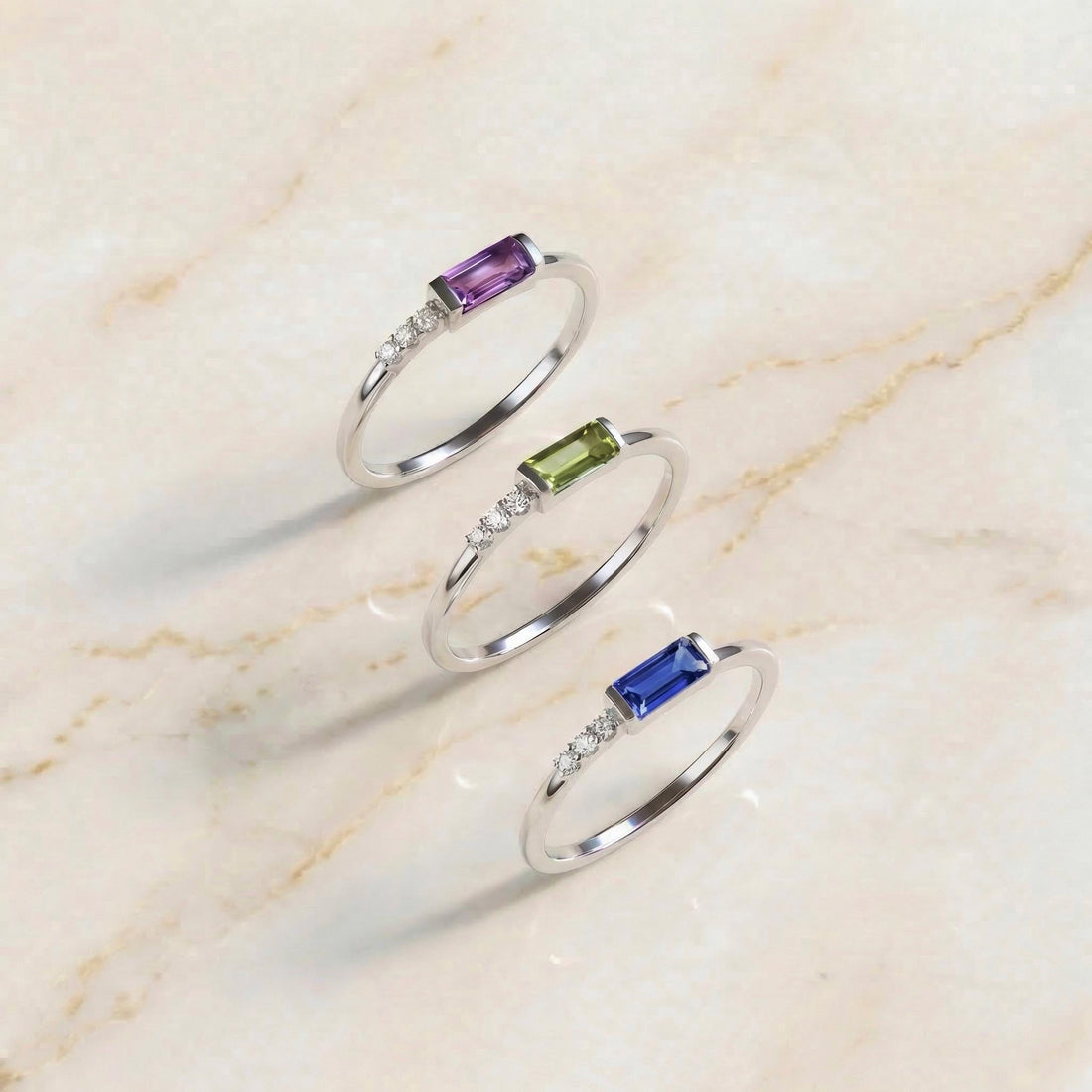 Dainty Baguette Amethyst Ring, Minimalist February Birthstone Ring Personalized Gift for Wife