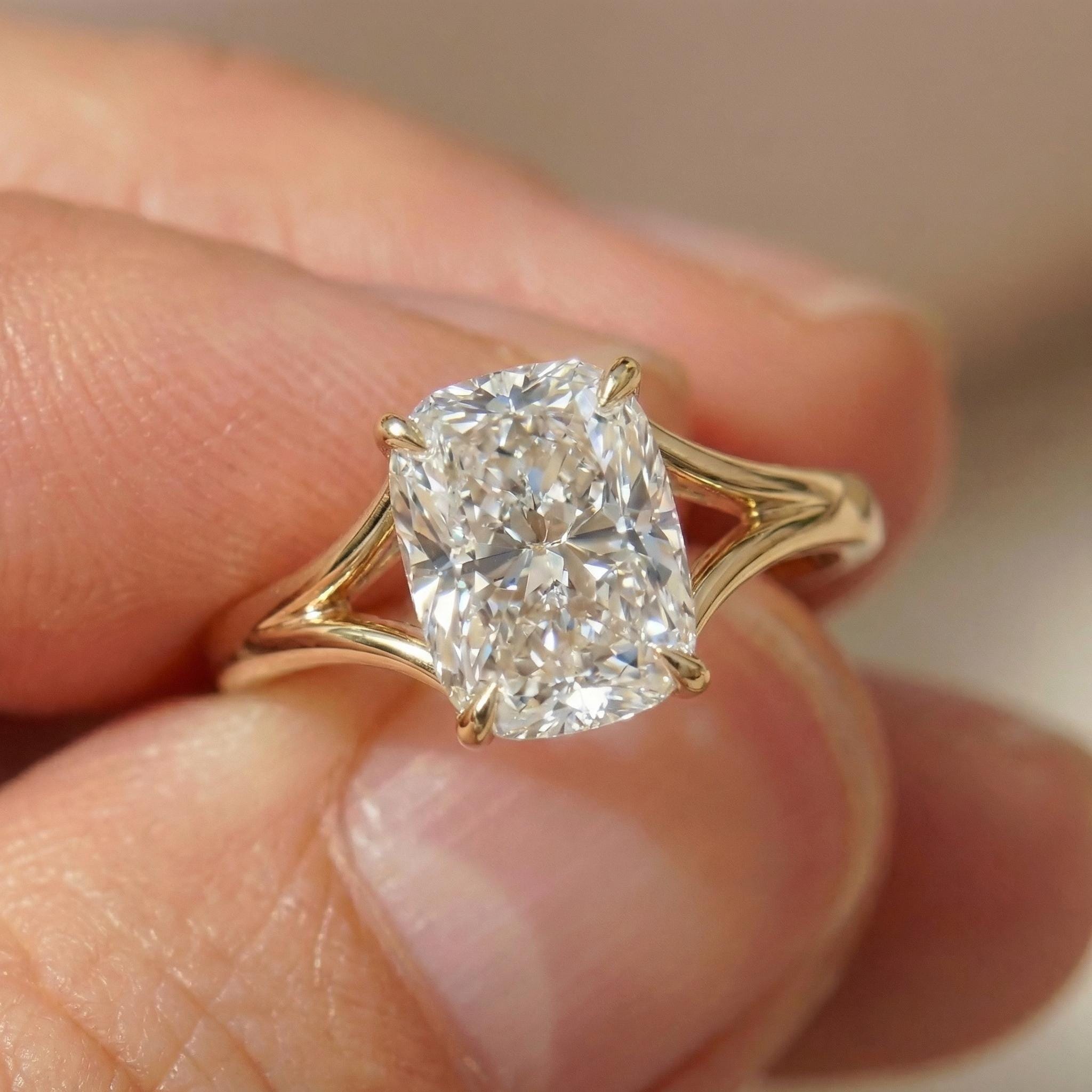 Unique Elongated Cushion Cut Moissanite Engagement Ring, Vintage Cushion Cut Solitaire Ring, Cushion Cut Promise Ring Gift for Her