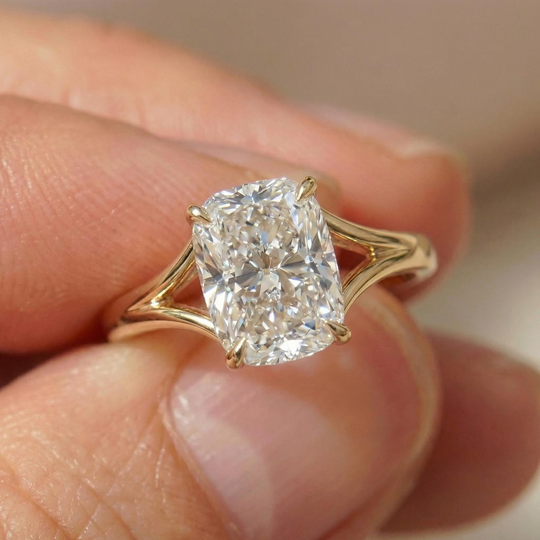Unique Elongated Cushion Cut Moissanite Engagement Ring, Vintage Cushion Cut Solitaire Ring, Cushion Cut Promise Ring Gift for Her