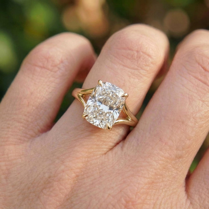 Unique Elongated Cushion Cut Moissanite Engagement Ring, Vintage Cushion Cut Solitaire Ring, Cushion Cut Promise Ring Gift for Her