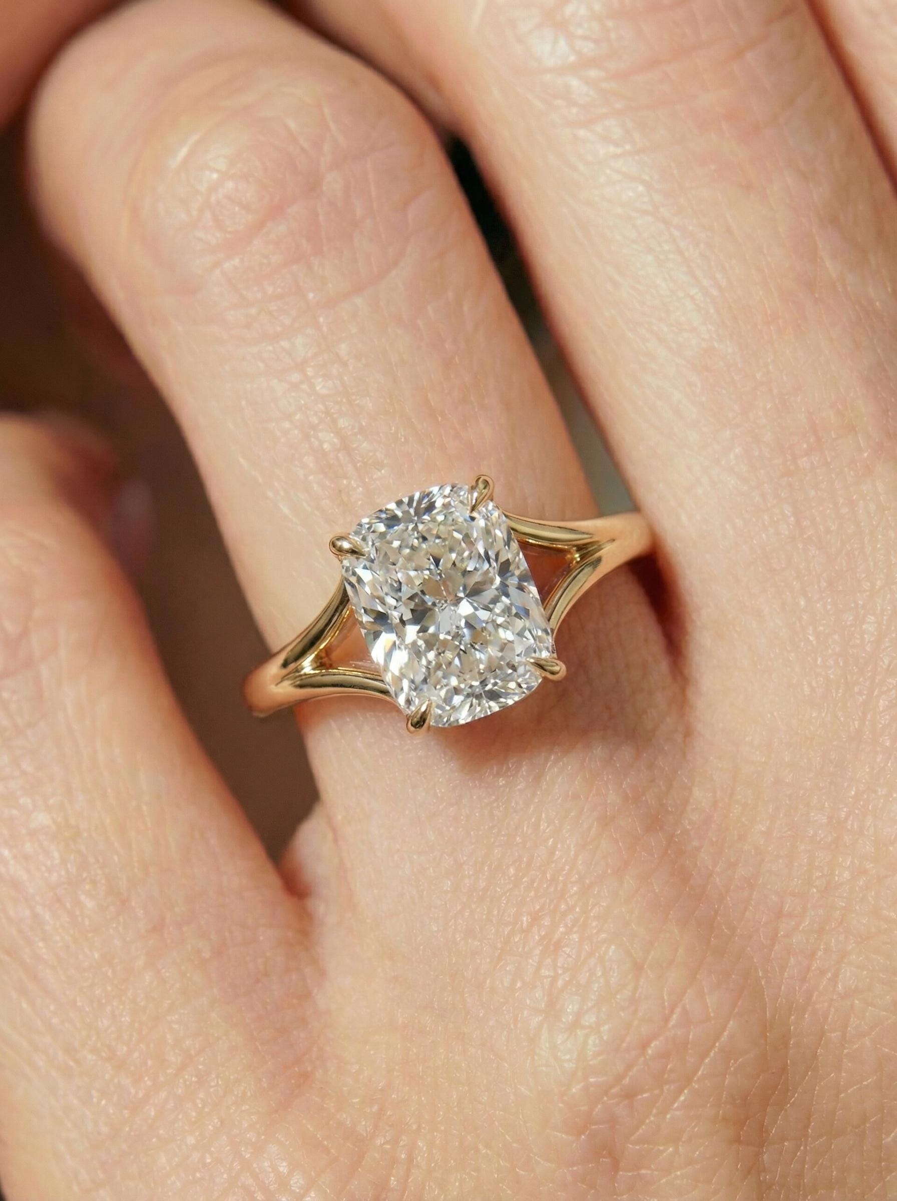 Unique Elongated Cushion Cut Moissanite Engagement Ring, Vintage Cushion Cut Solitaire Ring, Cushion Cut Promise Ring Gift for Her