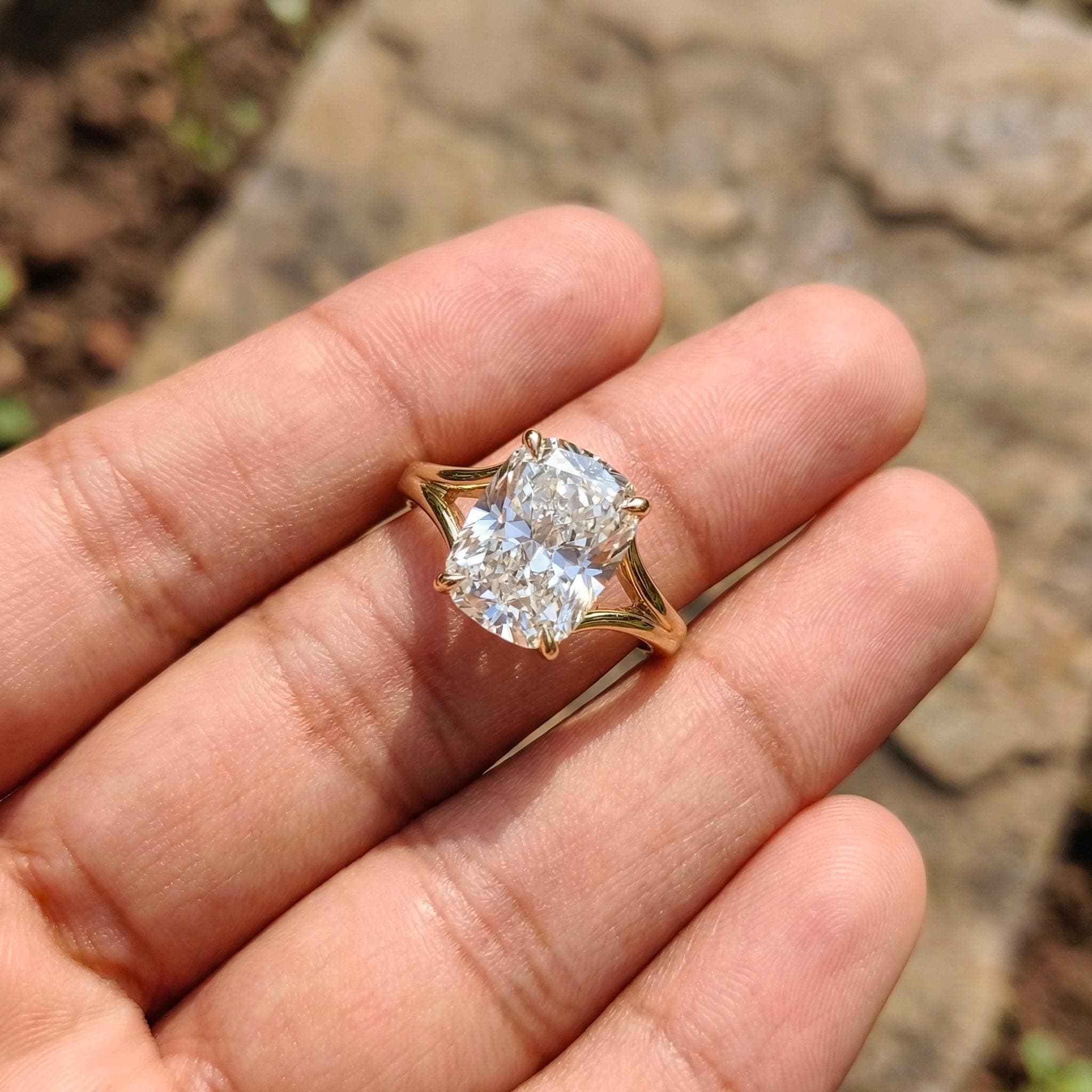 Unique Elongated Cushion Cut Moissanite Engagement Ring, Vintage Cushion Cut Solitaire Ring, Cushion Cut Promise Ring Gift for Her