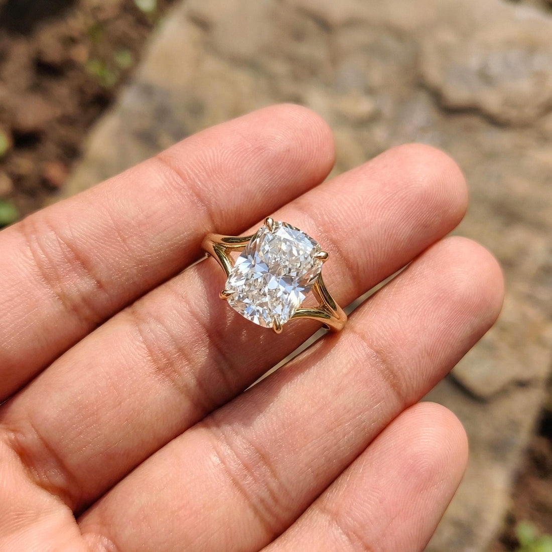 Unique Elongated Cushion Cut Moissanite Engagement Ring, Vintage Cushion Cut Solitaire Ring, Cushion Cut Promise Ring Gift for Her