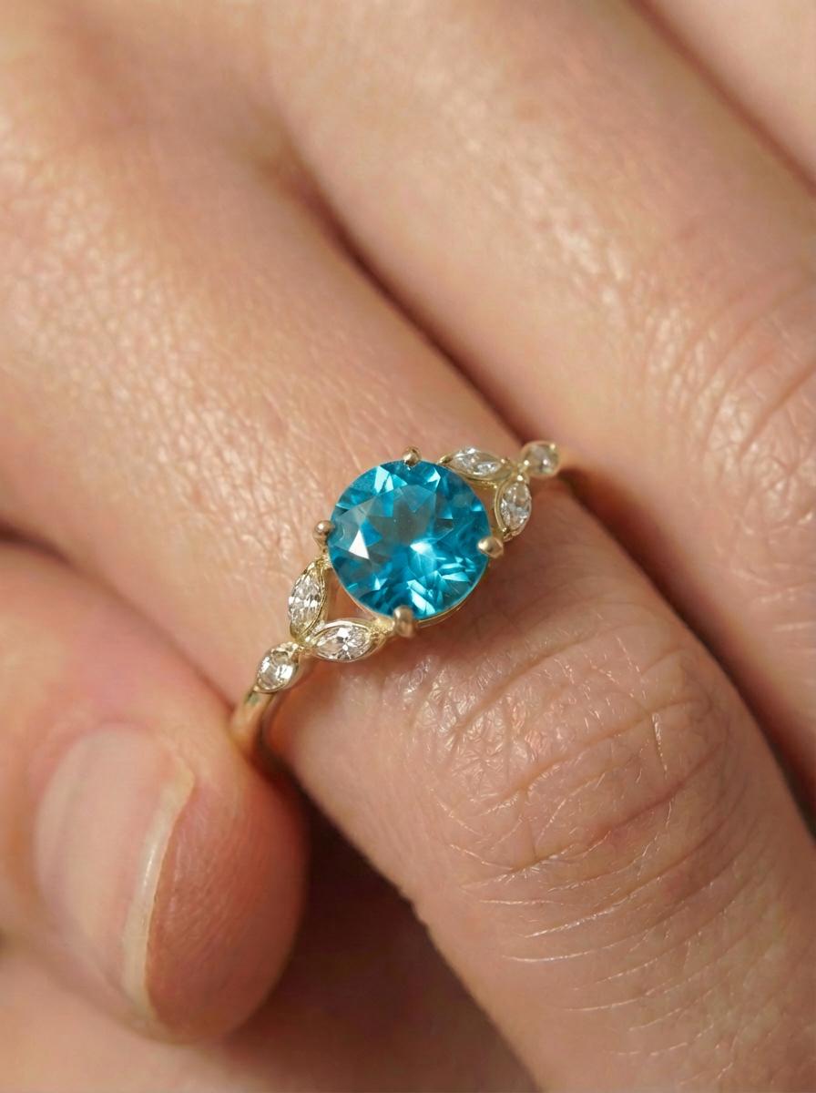 Art Deco Blue Zircon Engagement Ring, December Birthstone Cluster Ring, Vintage Bridal Promise Ring, Anniversary Gift for Her