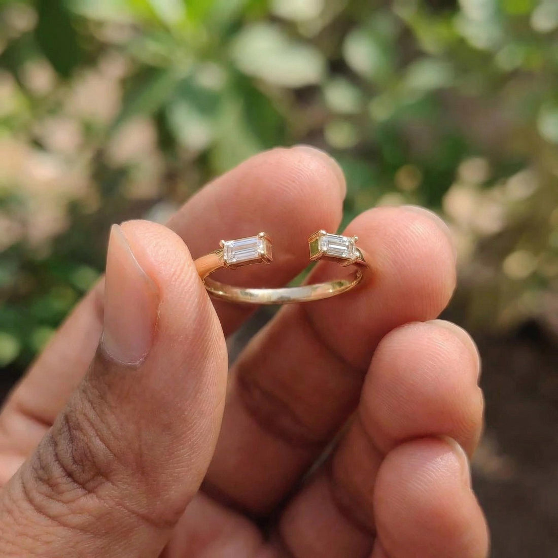Baguette Diamond Open Ring | 14K Gold Minimalist Cuff Ring | Stackable Fine Jewelry | Modern Everyday Ring Gift for Her