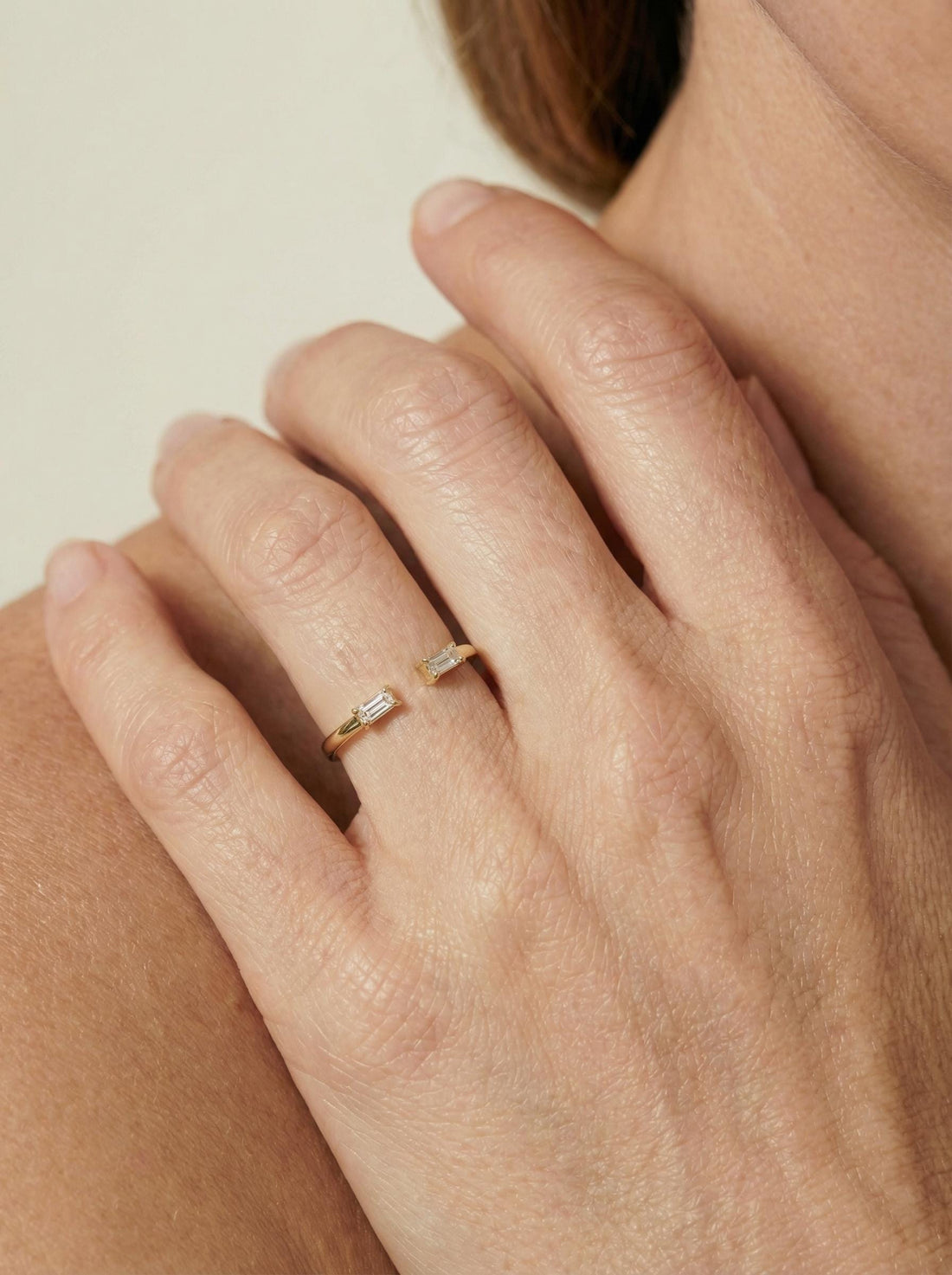 Baguette Diamond Open Ring | 14K Gold Minimalist Cuff Ring | Stackable Fine Jewelry | Modern Everyday Ring Gift for Her