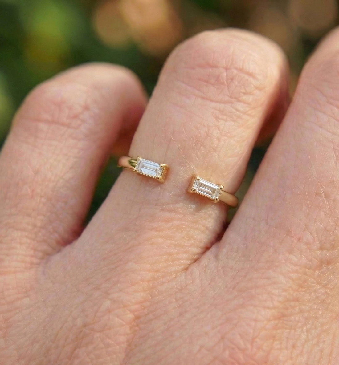 Baguette Diamond Open Ring | 14K Gold Minimalist Cuff Ring | Stackable Fine Jewelry | Modern Everyday Ring Gift for Her