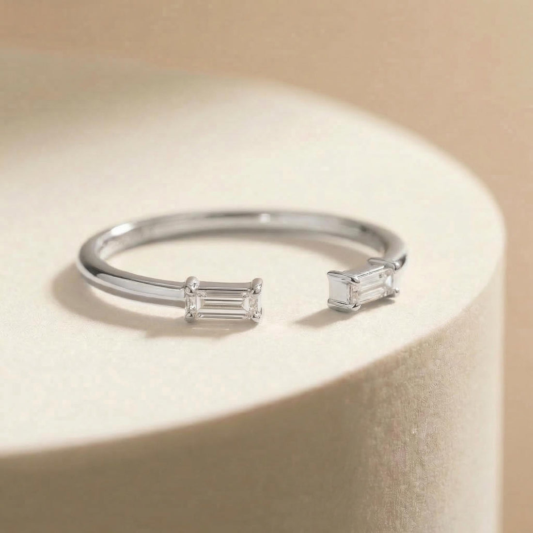Baguette Diamond Open Ring | 14K Gold Minimalist Cuff Ring | Stackable Fine Jewelry | Modern Everyday Ring Gift for Her
