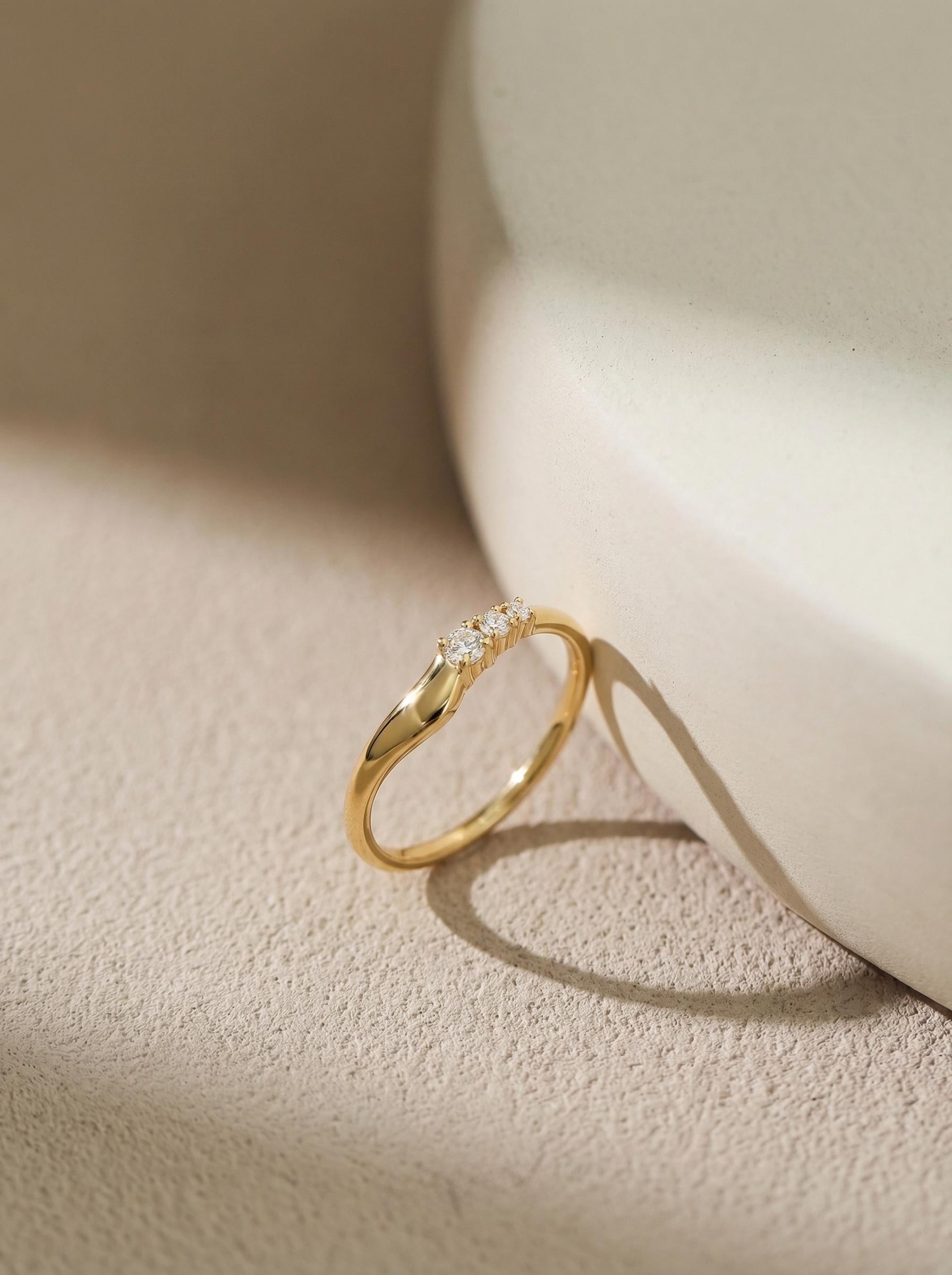 Unique Moissanite Curved Wedding Band, Solid Gold Round Cut Stacking Ring, Personalized Matching Eve Ring for Women, Minimalist Jewelry