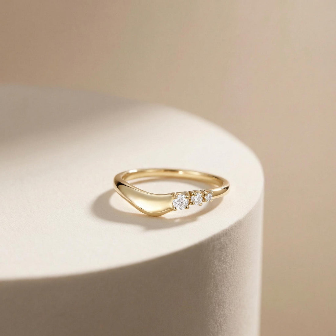 Unique Moissanite Curved Wedding Band, Solid Gold Round Cut Stacking Ring, Personalized Matching Eve Ring for Women, Minimalist Jewelry