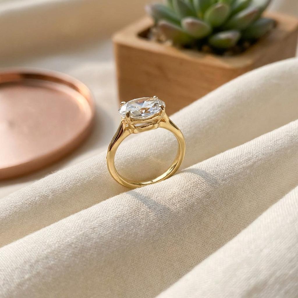 2CT East West Oval Moissanite Engagement Ring, Oval Pinky Ring, 14K Solid Gold Moissanite Solitaire Ring, Promise Ring