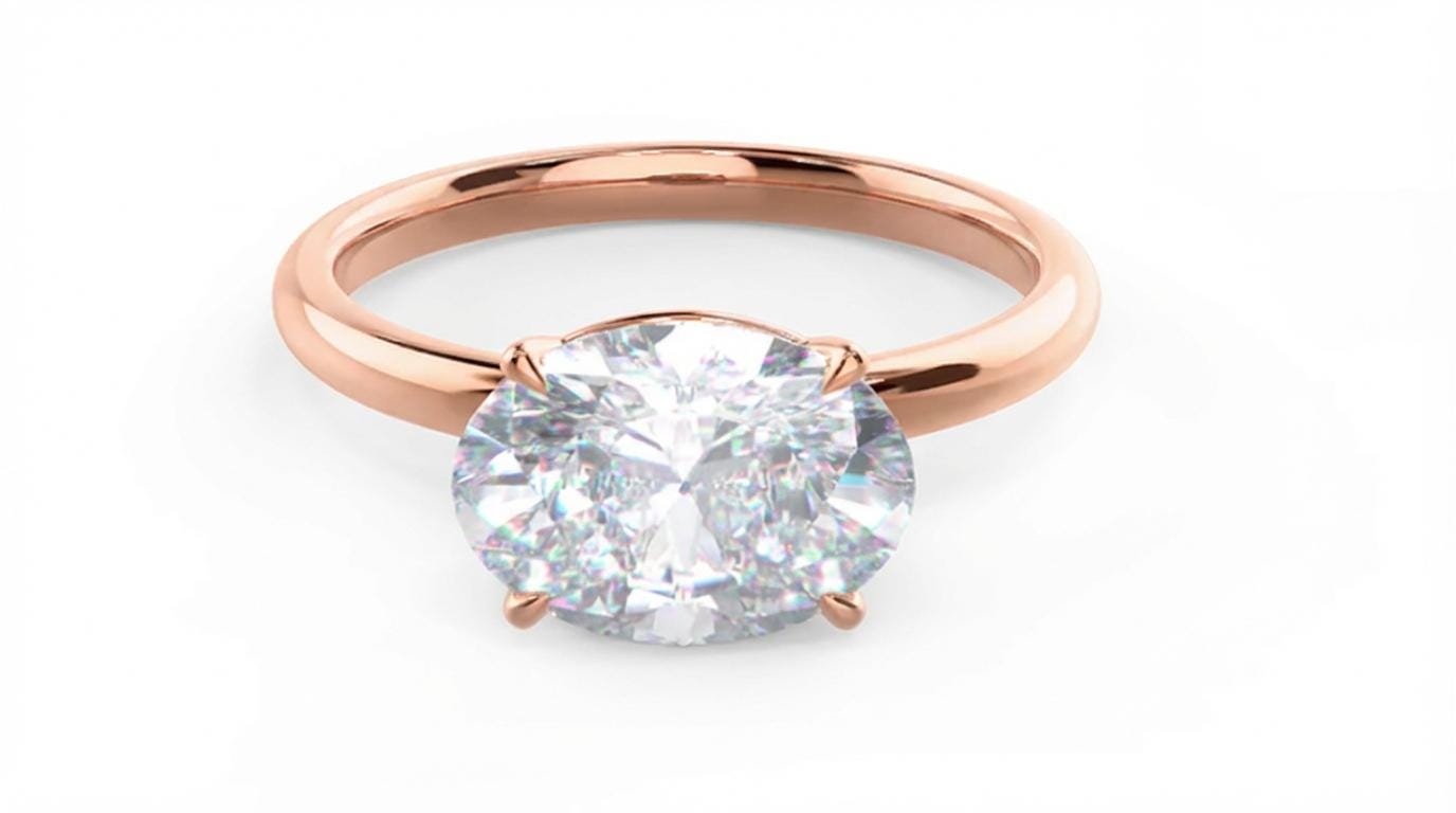 2CT East West Oval Moissanite Engagement Ring, Oval Pinky Ring, 14K Solid Gold Moissanite Solitaire Ring, Promise Ring