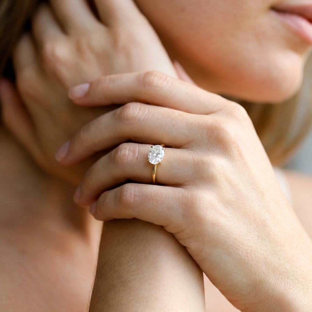 2CT East West Oval Moissanite Engagement Ring, Oval Pinky Ring, 14K Solid Gold Moissanite Solitaire Ring, Promise Ring