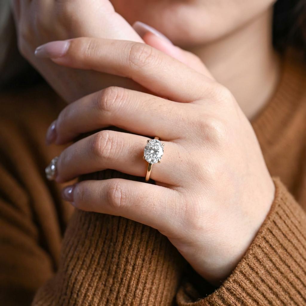 2CT East West Oval Moissanite Engagement Ring, Oval Pinky Ring, 14K Solid Gold Moissanite Solitaire Ring, Promise Ring