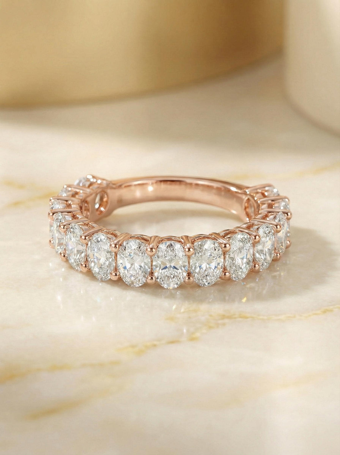2.1CT Oval Moissanite Wedding Band, Shared Prong Moissanite Ring, Almost Eternity Ring, Classic Stackable April Birthstone Band