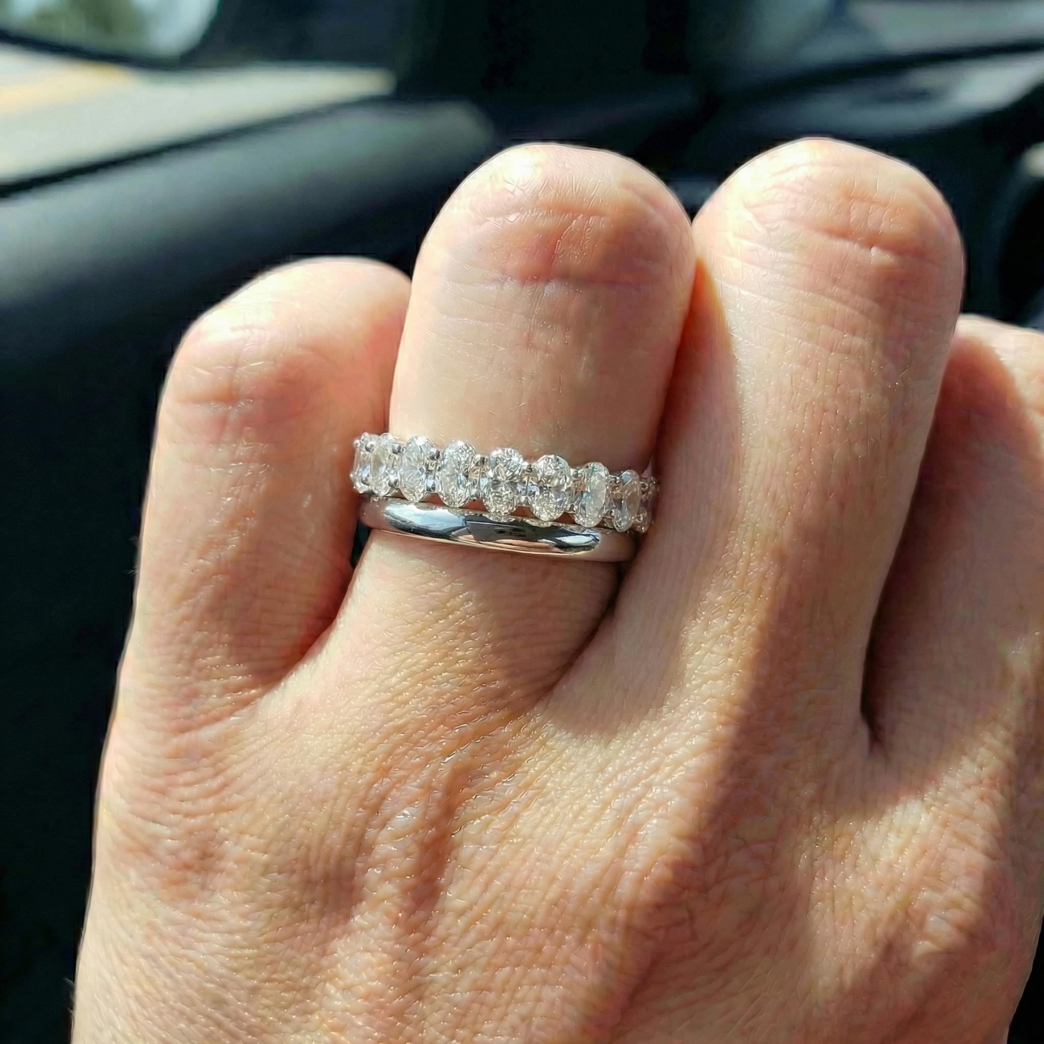 2.1CT Oval Moissanite Wedding Band, Shared Prong Moissanite Ring, Almost Eternity Ring, Classic Stackable April Birthstone Band