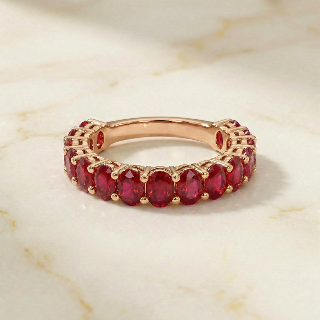 2.1CT Oval Ruby Wedding Band, Shared Prong Ruby Ring, Almost Eternity Ring, Classic Stackable July Birthstone Band