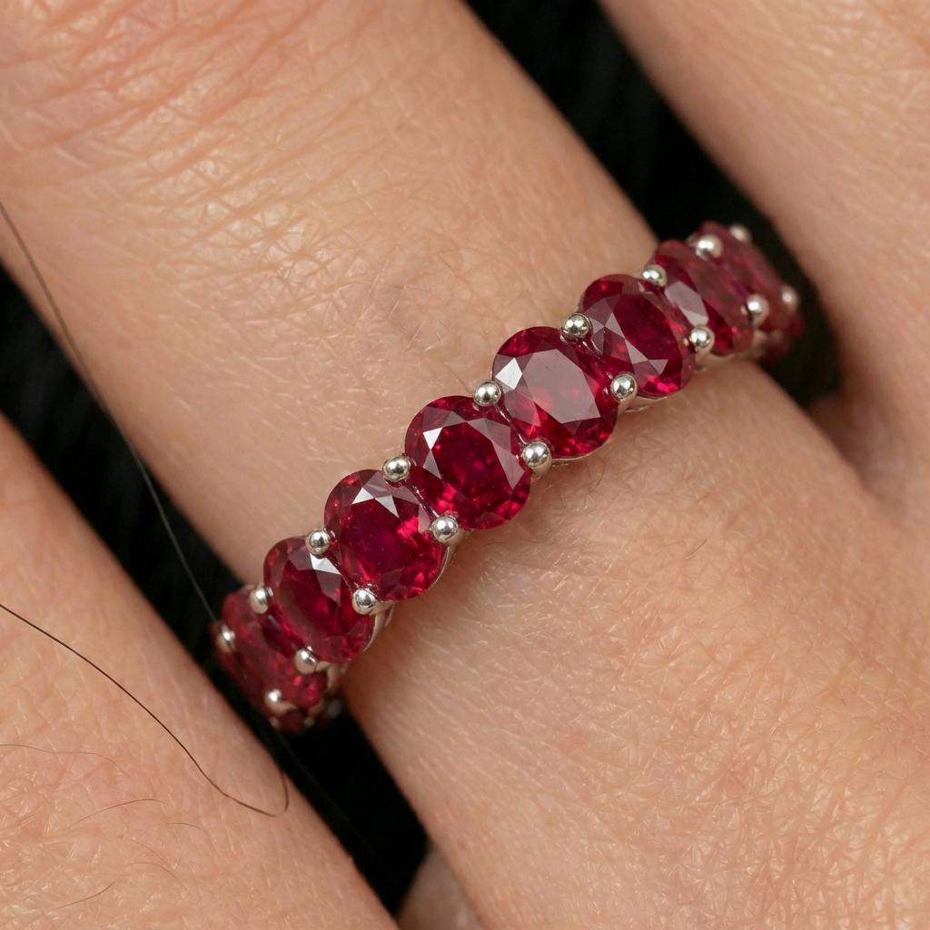 2.1CT Oval Ruby Wedding Band, Shared Prong Ruby Ring, Almost Eternity Ring, Classic Stackable July Birthstone Band