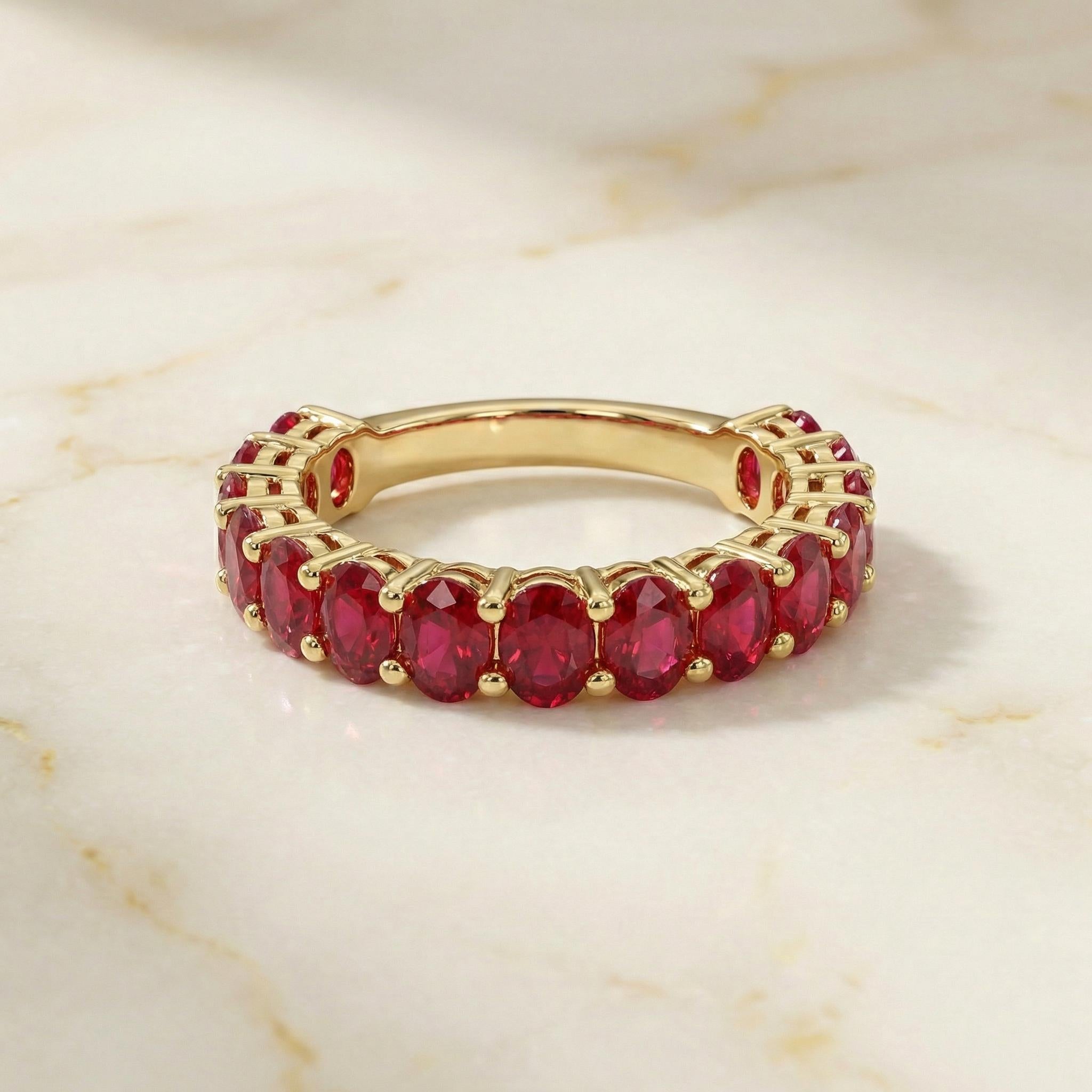 2.1CT Oval Ruby Wedding Band, Shared Prong Ruby Ring, Almost Eternity Ring, Classic Stackable July Birthstone Band