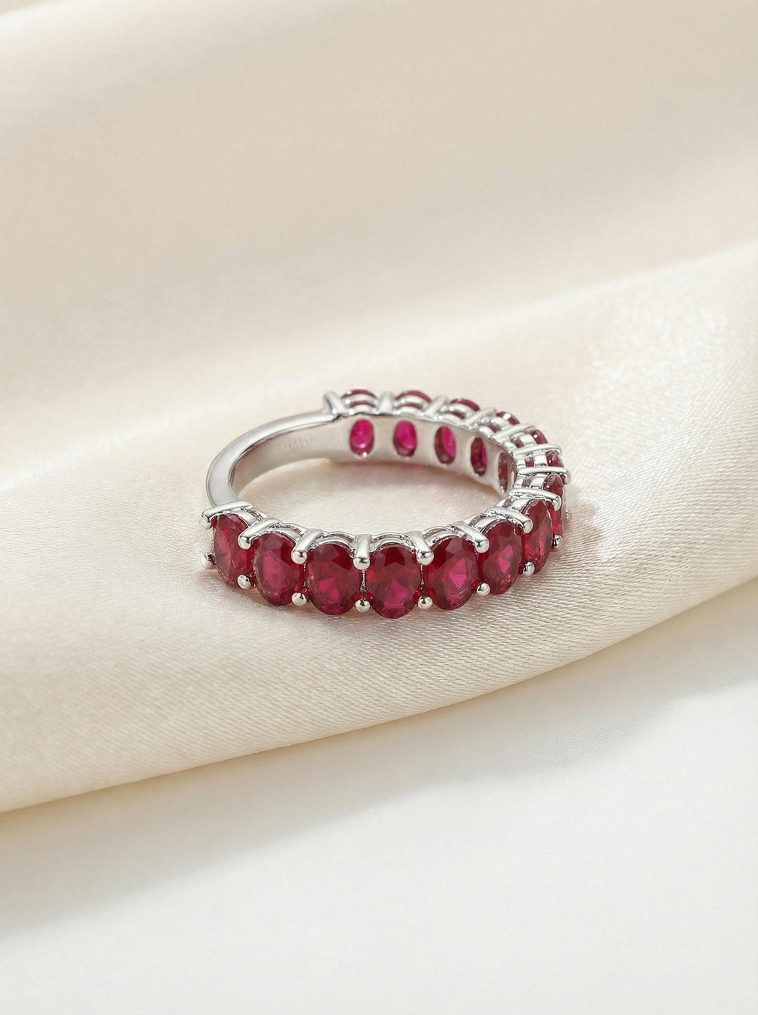 2.1CT Oval Ruby Wedding Band, Shared Prong Ruby Ring, Almost Eternity Ring, Classic Stackable July Birthstone Band