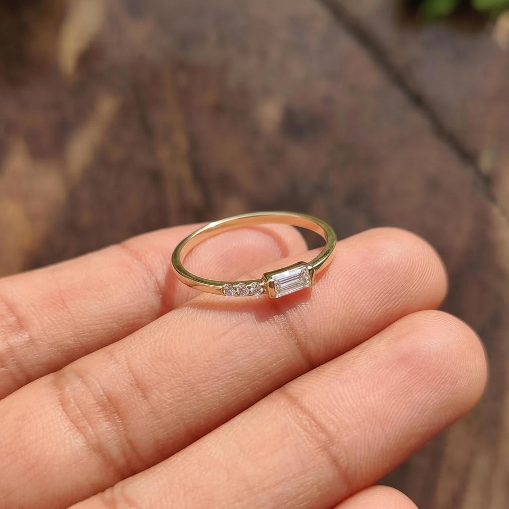 Dainty Baguette Diamond Ring, Minimalist April Birthstone Ring, Personalized Gift for Girlfriend