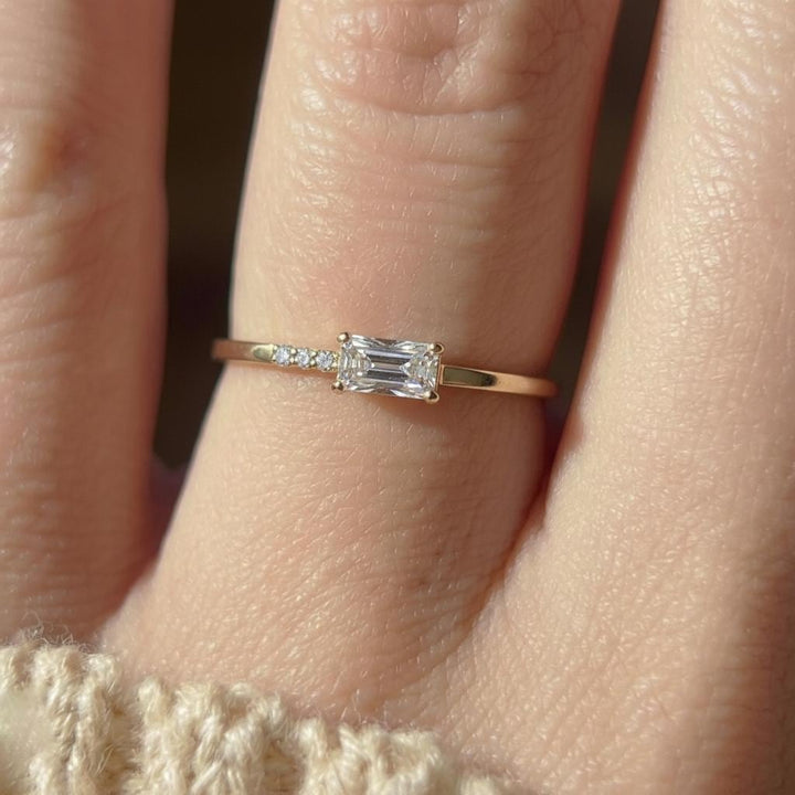 Dainty Baguette Moissanite Ring, Minimalist April Birthstone Ring Push Present Ring Gift for Wife
