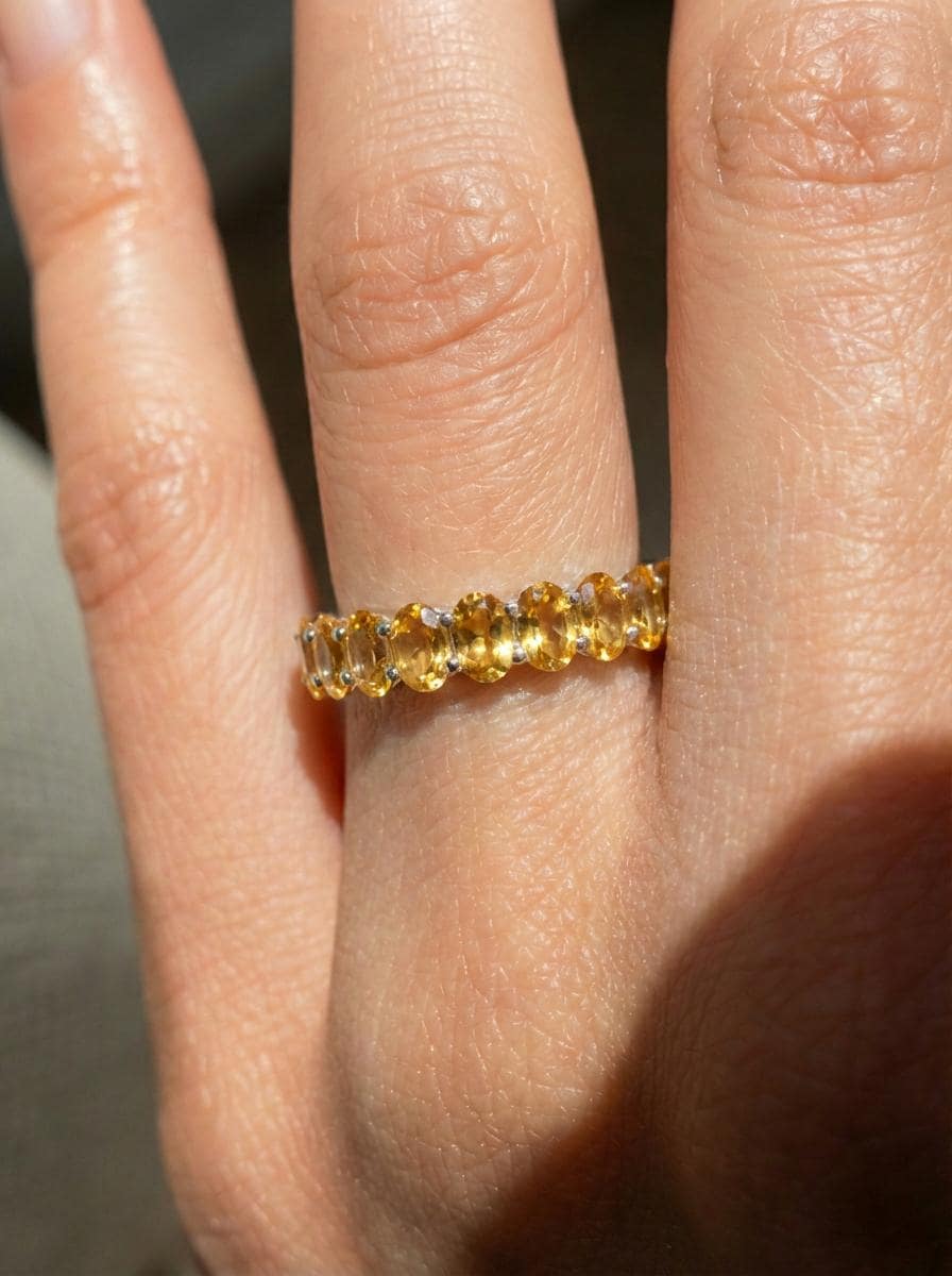 2.1CT Oval Citrine Wedding Band, Shared Prong Citrine Ring, Almost Eternity Ring, Classic Stackable November Birthstone Band