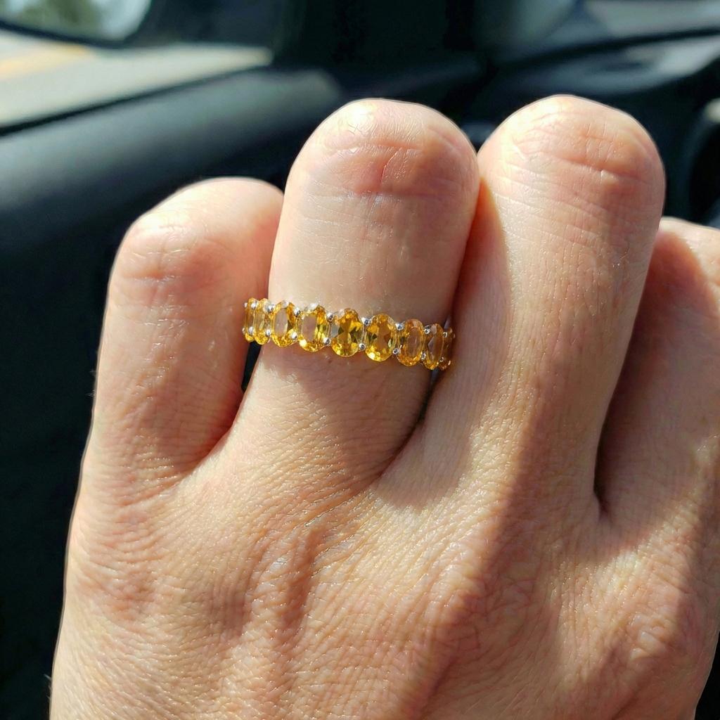 2.1CT Oval Citrine Wedding Band, Shared Prong Citrine Ring, Almost Eternity Ring, Classic Stackable November Birthstone Band