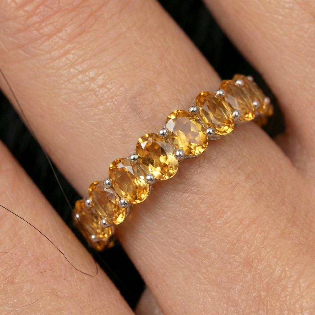 2.1CT Oval Citrine Wedding Band, Shared Prong Citrine Ring, Almost Eternity Ring, Classic Stackable November Birthstone Band