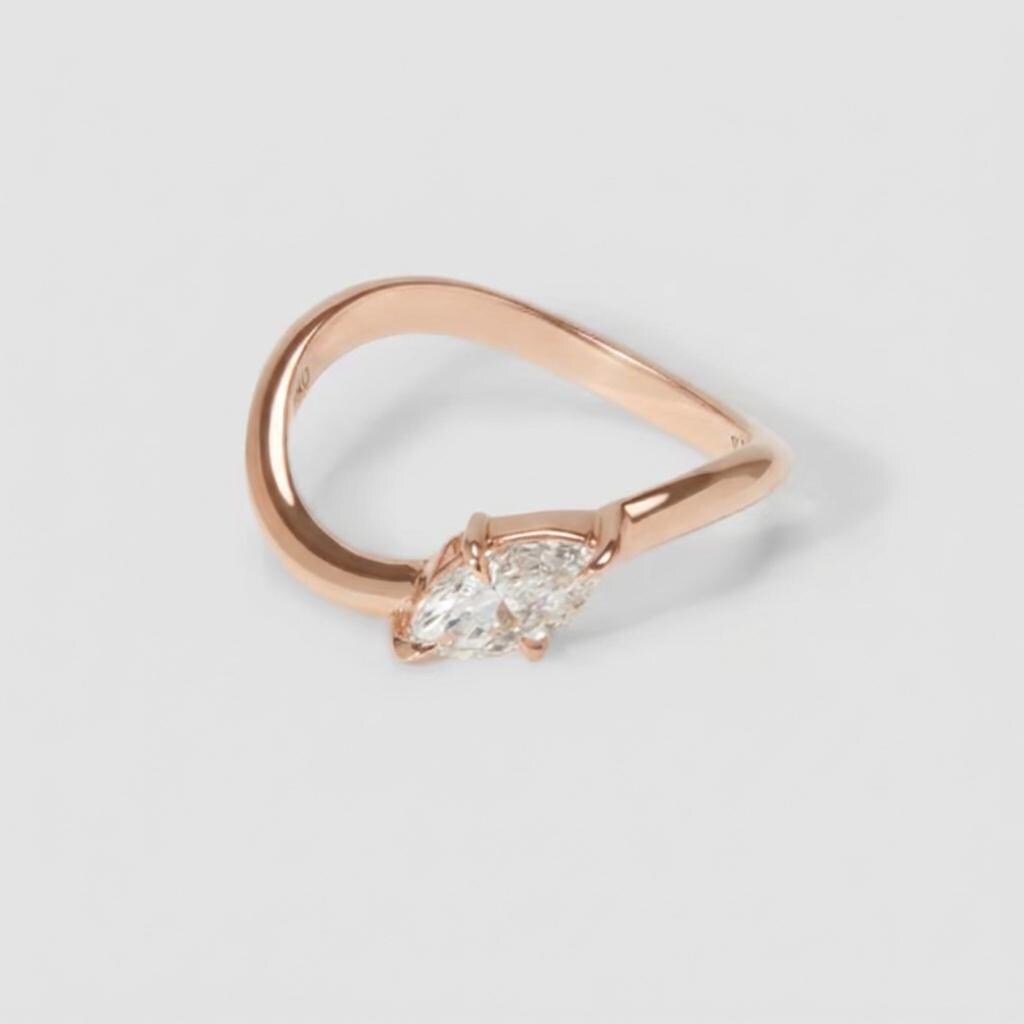 Marquise Moissanite East West Pinky Ring, 14K Solid Gold 0.5CT Marquise Cut Promise Ring, Travel Ring