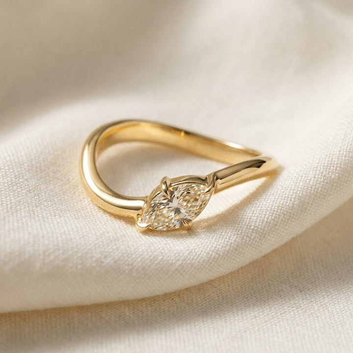 Marquise Moissanite East West Pinky Ring, 14K Solid Gold 0.5CT Marquise Cut Promise Ring, Travel Ring