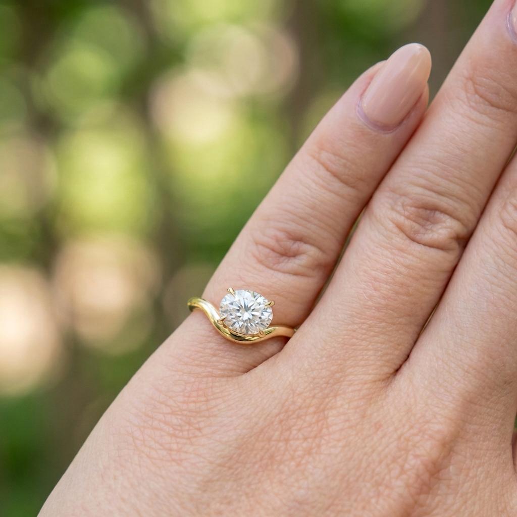 Oval Moissanite East West Pinky Ring, 14K Gold 1.25CT Oval Cut Solitaire Ring, Unique Dainty Promise Ring, Travel Ring