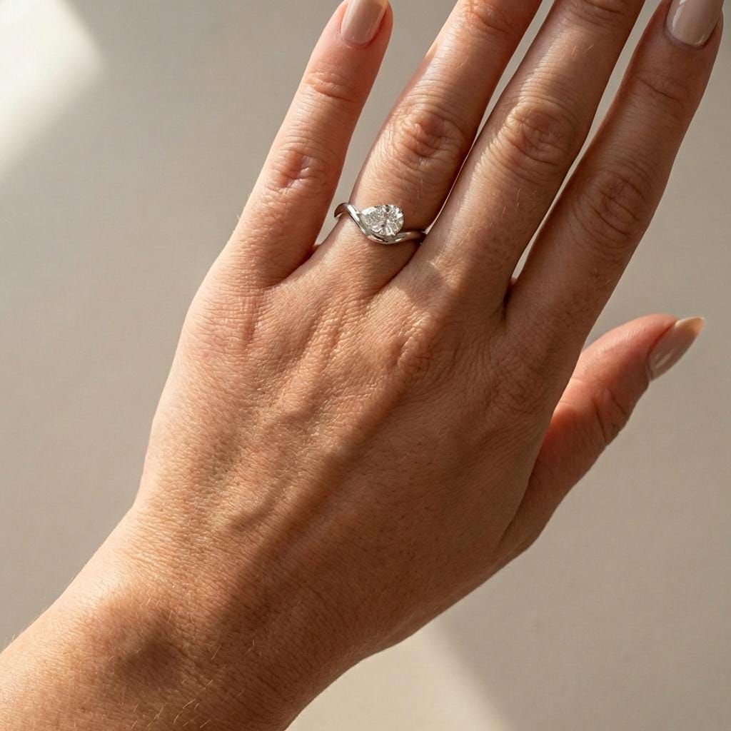 Pear Moissanite East West Pinky Ring, 14K Gold 1.25CT Tilted Pear Promise Ring For Travel Ring
