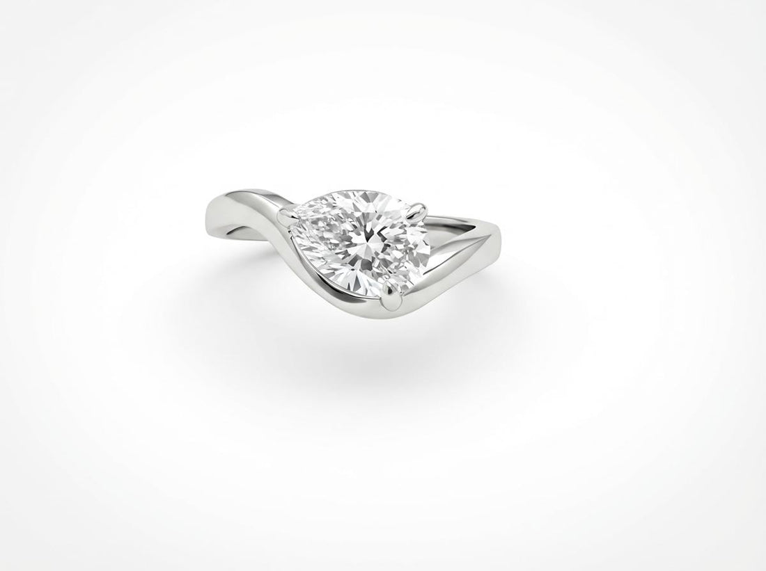 Pear Moissanite East West Pinky Ring, 14K Gold 1.25CT Tilted Pear Promise Ring For Travel Ring